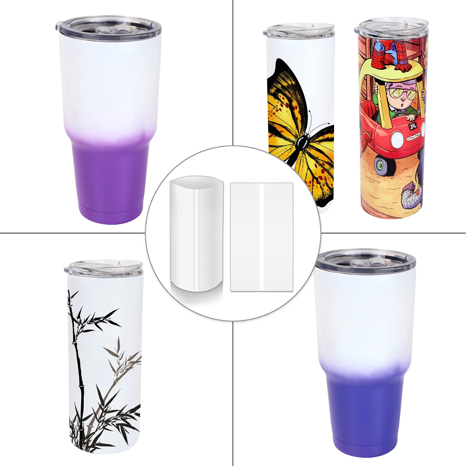 Lot de 50 pochettes thermorétractables pour sublimation - Blanc - Pour tasse droite de 887 ml - Film rétractable pour transfert thermique - 15,2 x 27,9 cm