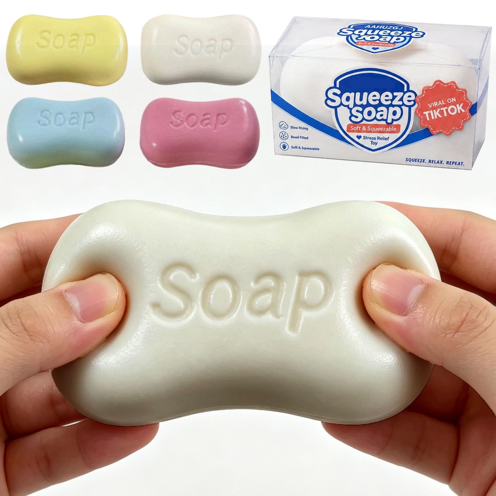 Crunchy Soap Squishy Asmr Stress Ball, Realistic Bar Soap Shape Bead-Filled Crunchy Squishy,Soaps Squeezer Stress Relief Toy,Fidget Toy for Office Desk Anxiety Relief，03#：one-size — image 1