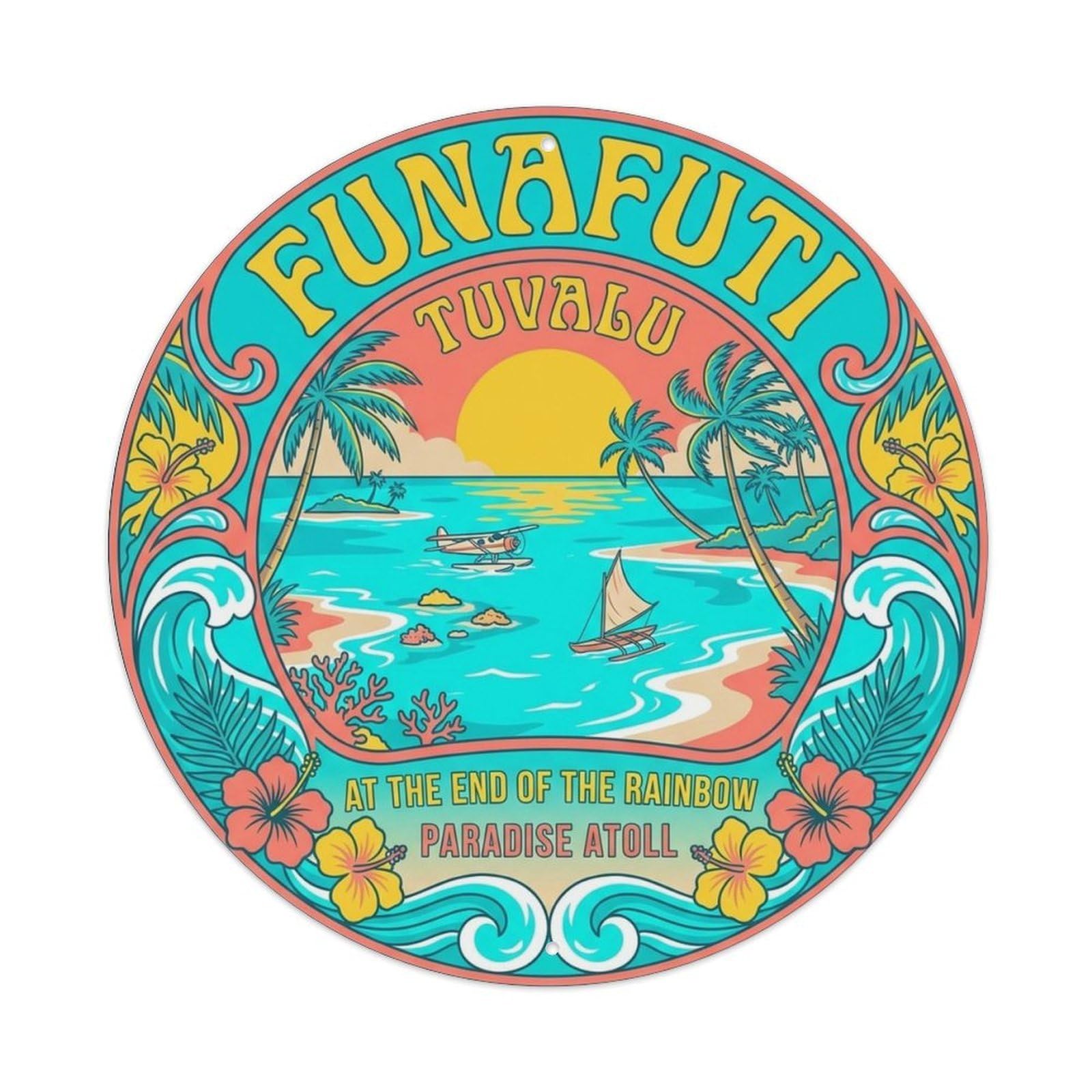 Olyhtr 8X8inch Classic Style Tuvalu Travel Funafuti Pacific Island Capital Metal Tin Sign