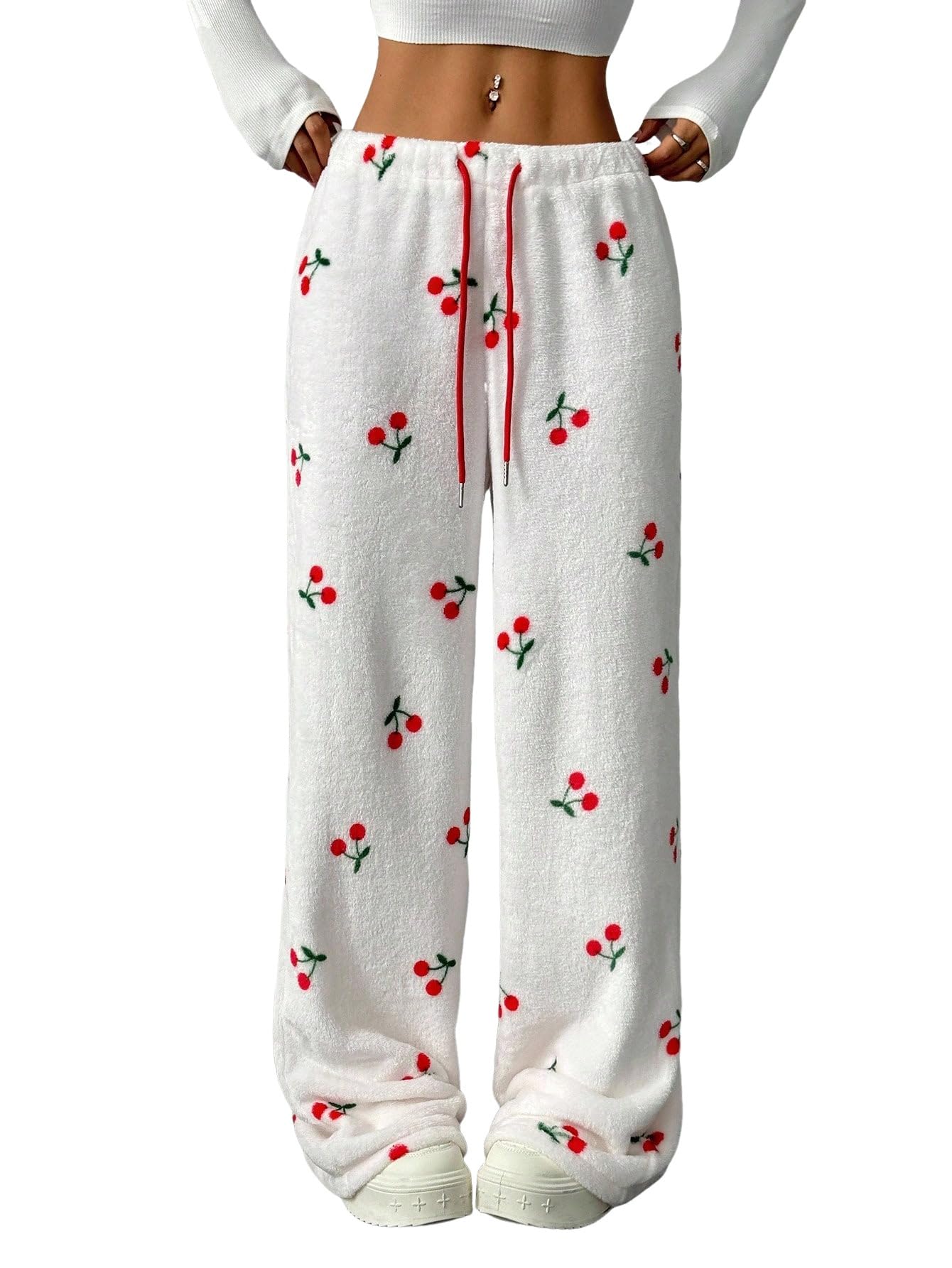 ZAFUL Women's Fuzzy Plush Pajama Pants Wide Leg Pj Bottoms Lounge Pants