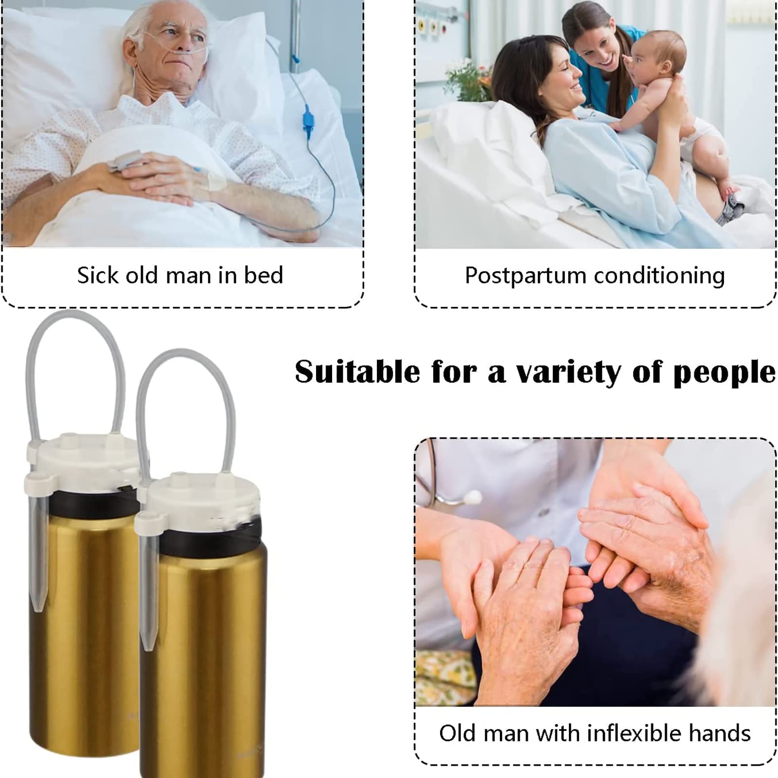 Vasos a prueba de derrames para adultos, vaso de alimentación convaleciente para pacientes postrados en cama, vaso térmico de acero inoxidable con pajita de 0,8 m, 3-5 horas térmico, para adultos