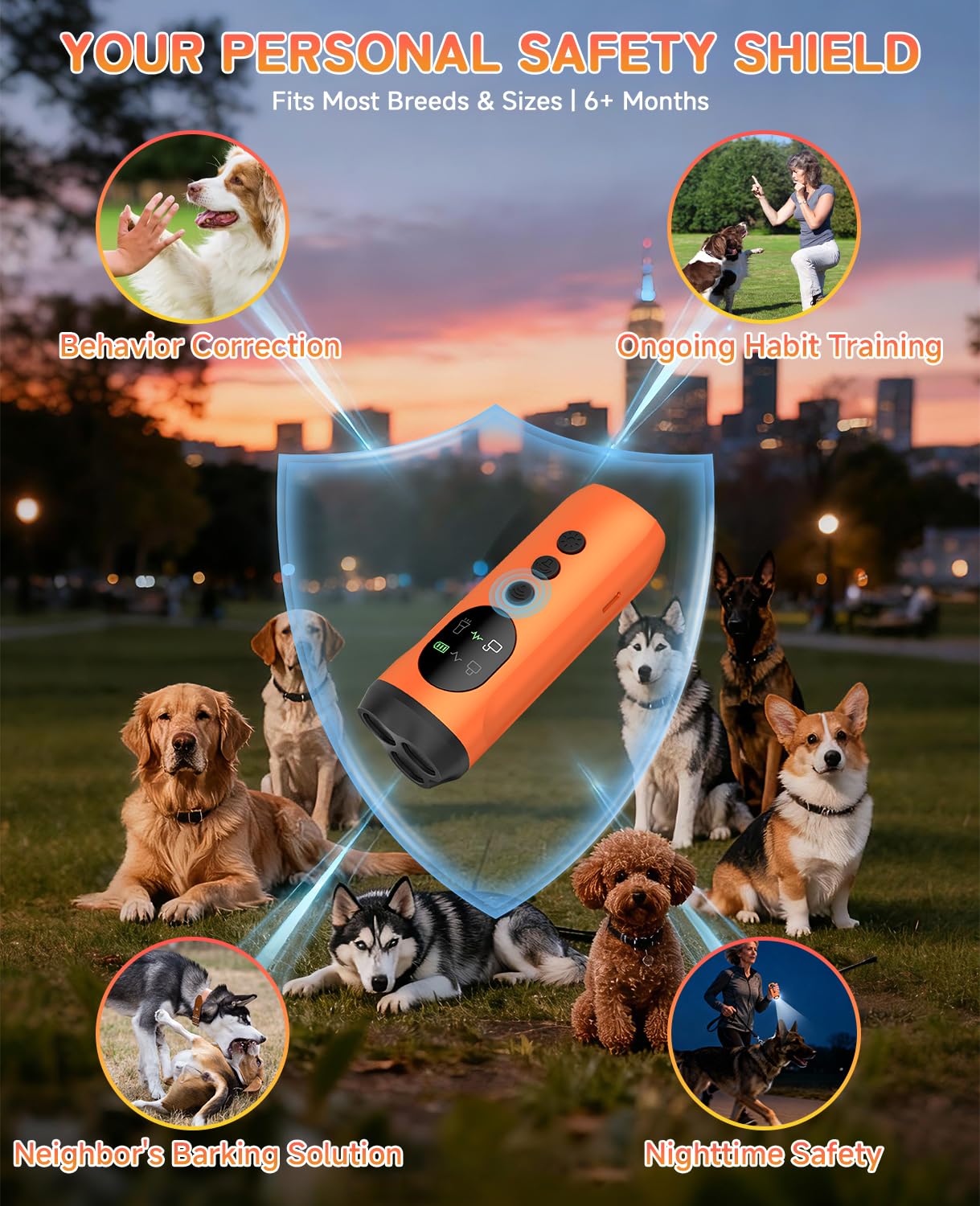 ATESON Lot de 3 appareils anti-aboiements à ultrasons pour chien têtu et voisin, 15,2 m de long, outil d'entraînement comportemental rechargeable avec lampe de poche, sans danger pour une utilisation