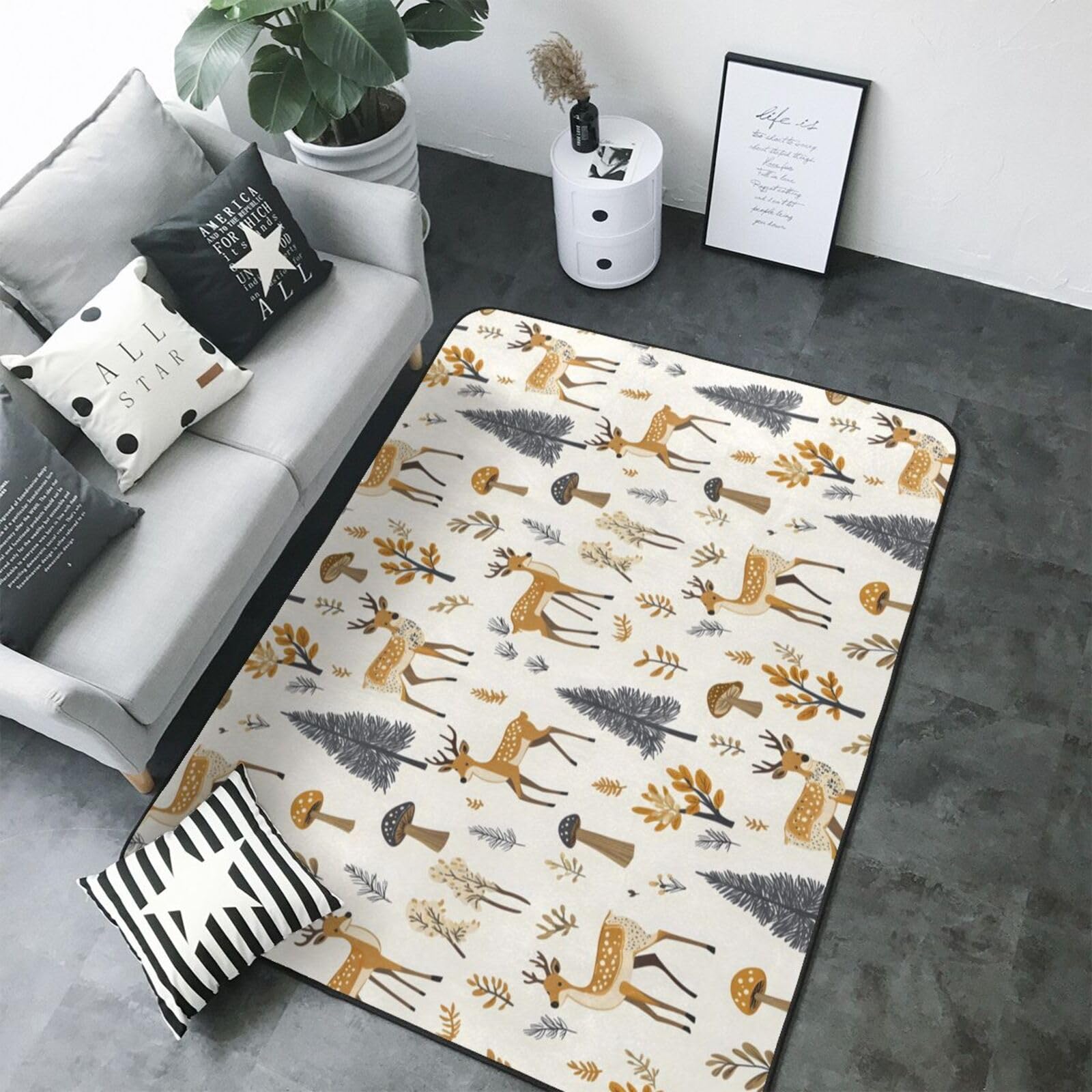 Tapis chambre enfant élan et pin pour imaginer de belles histoires