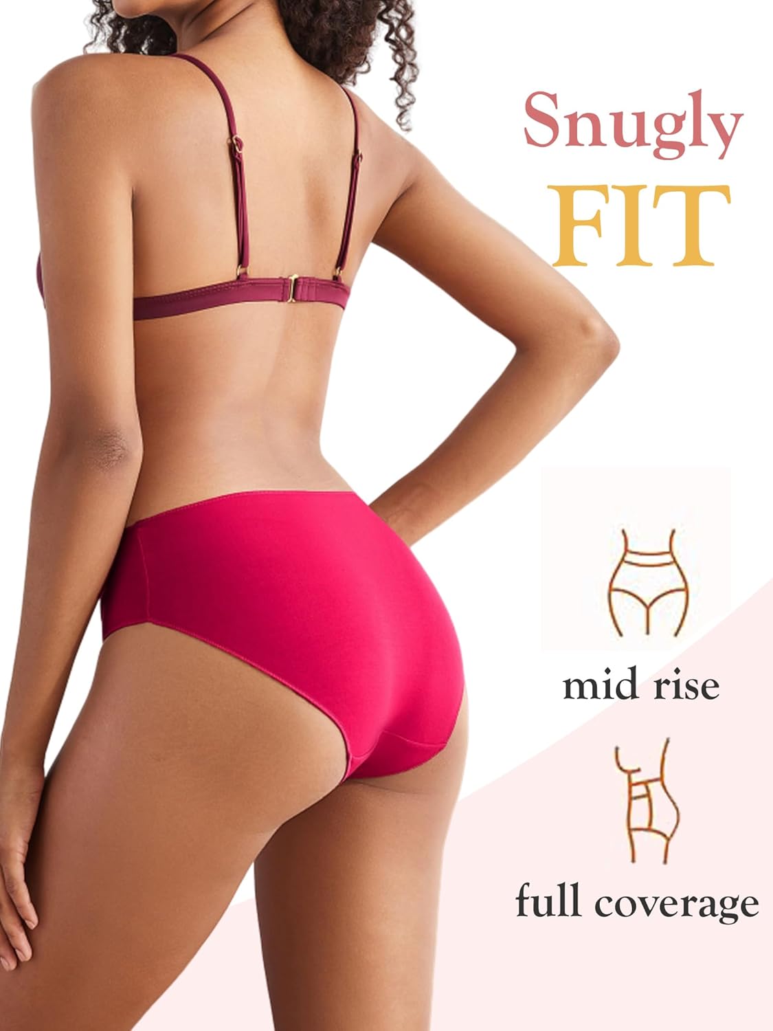 DingLu Women Mid Rise Underwear Cotton Soft Bikini Panties Full Coverage Hipster Panty 6 Pack - Image 2