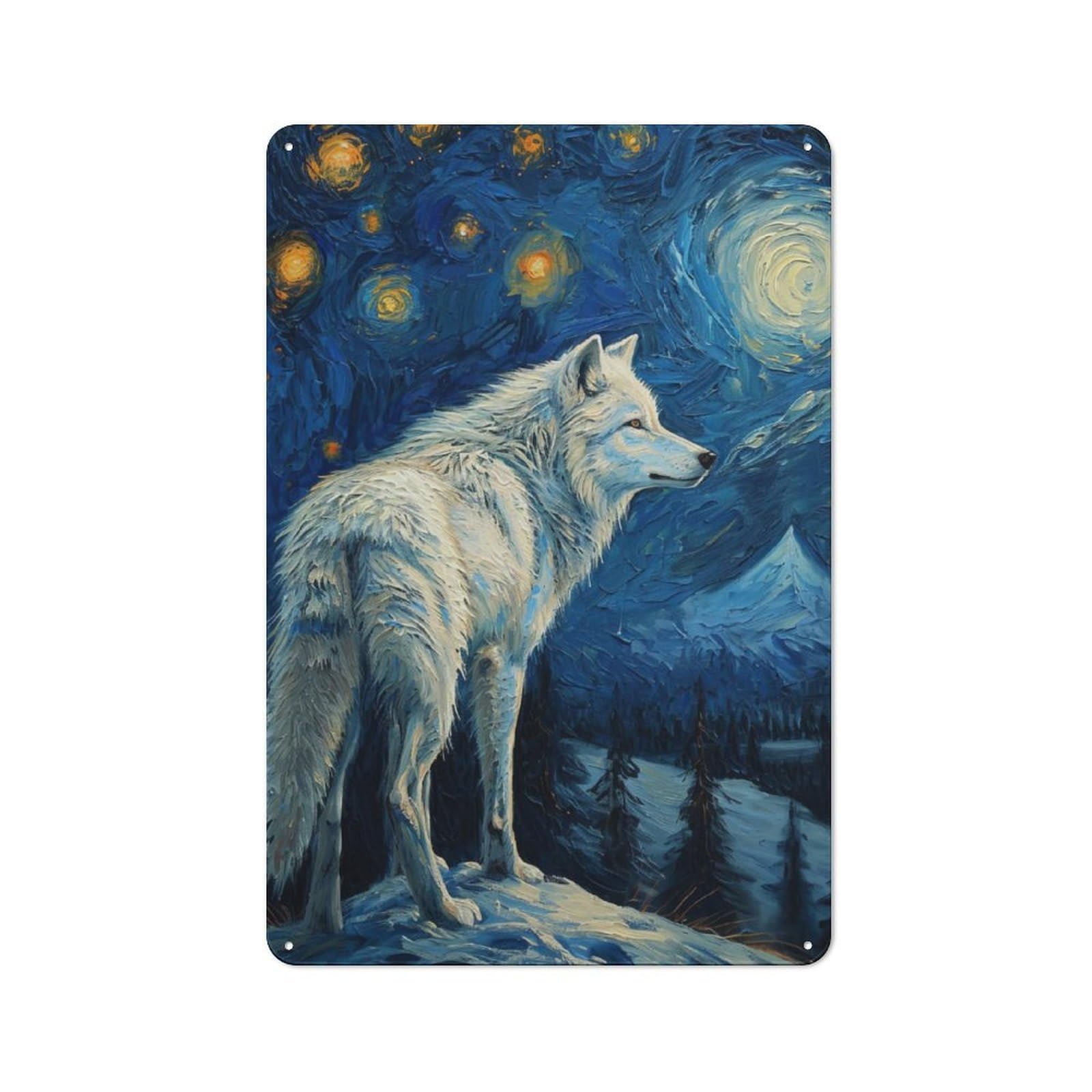 Junmoney Starlit White Wolf Vintage Metal Sign 30X20cm, Bistro Style Bistro Wall Plaque For Tea Room, Shop Wall Or Breakfast Area