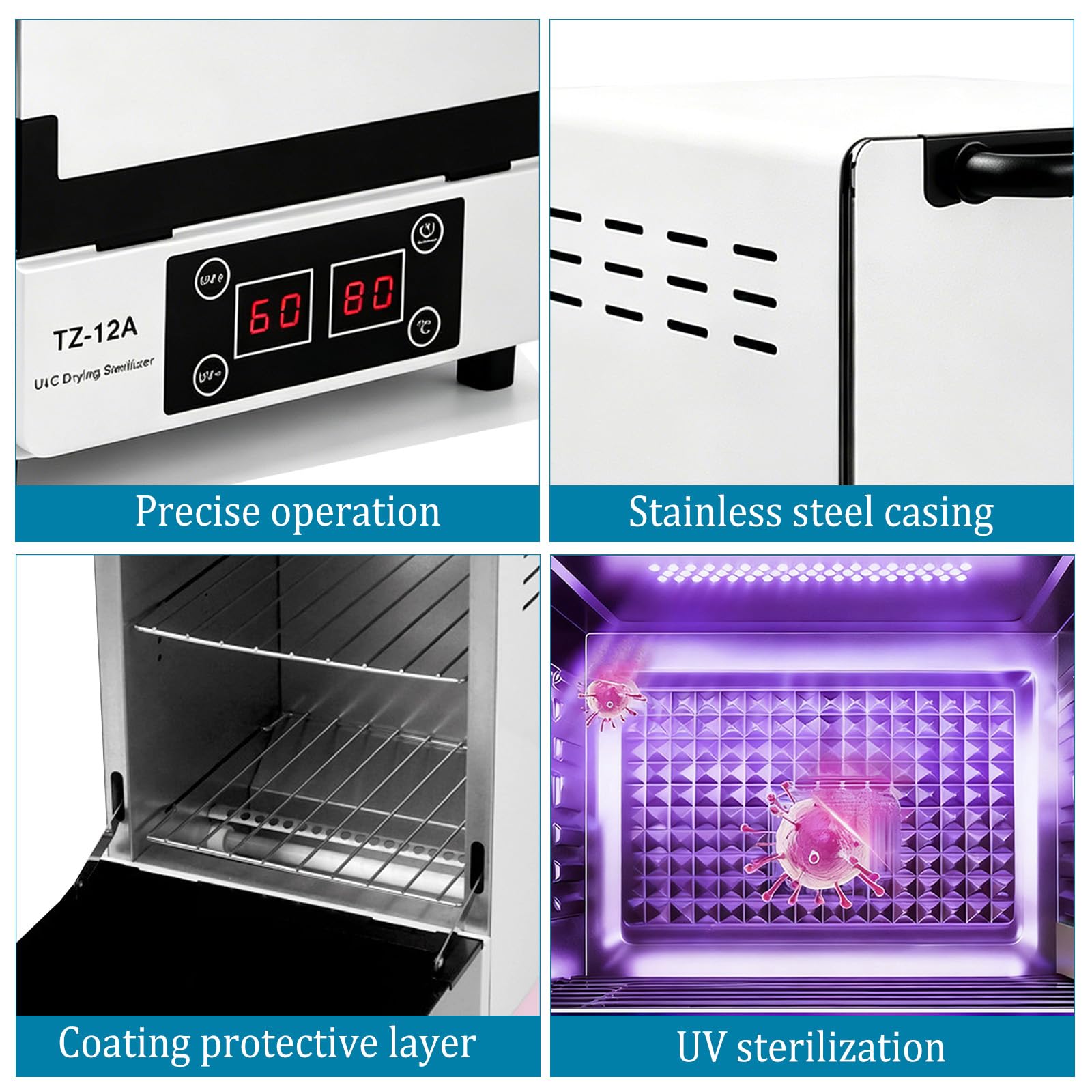 Stérilisateur et séchoir à ongles UV-C, séchage à l'air chaud 45-80 °C, stérilisateur pour instruments avec contrôle de la température et minuterie, stérilisateur de lumière pour une utilisation à la