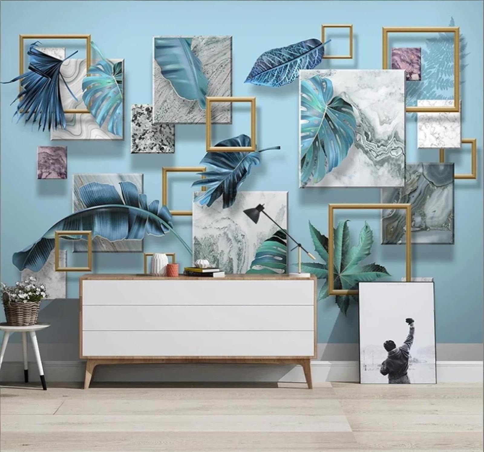 Wallpaper-3D-Xlm 200Cm×140Cm(B×H) Creative Plants Leaves Three Dimensional Geometric 3D Wallpaper Easy Install Feature Office Living Room Sofa Bedroom Tv Background Wall Decoration-200Cm×140Cm