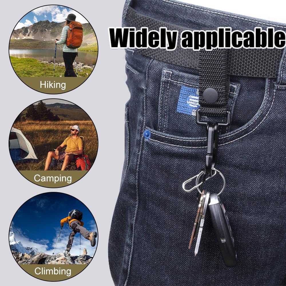 6 Moschettoni Tattici Neri Con Portachiavi - In Nylon, Per Escursionismo, Campeggio, Attività Outdoor - Foto 2