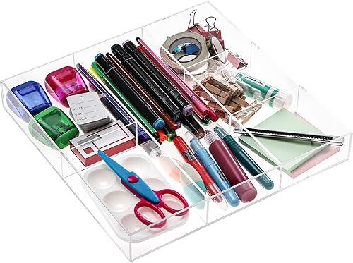 Miniatura 8 de Peohud Paquete de 2 bandejas organizadoras de cajones de acrílico, 6/3 secciones transparentes para cajones, almacenamiento de cajones de basura