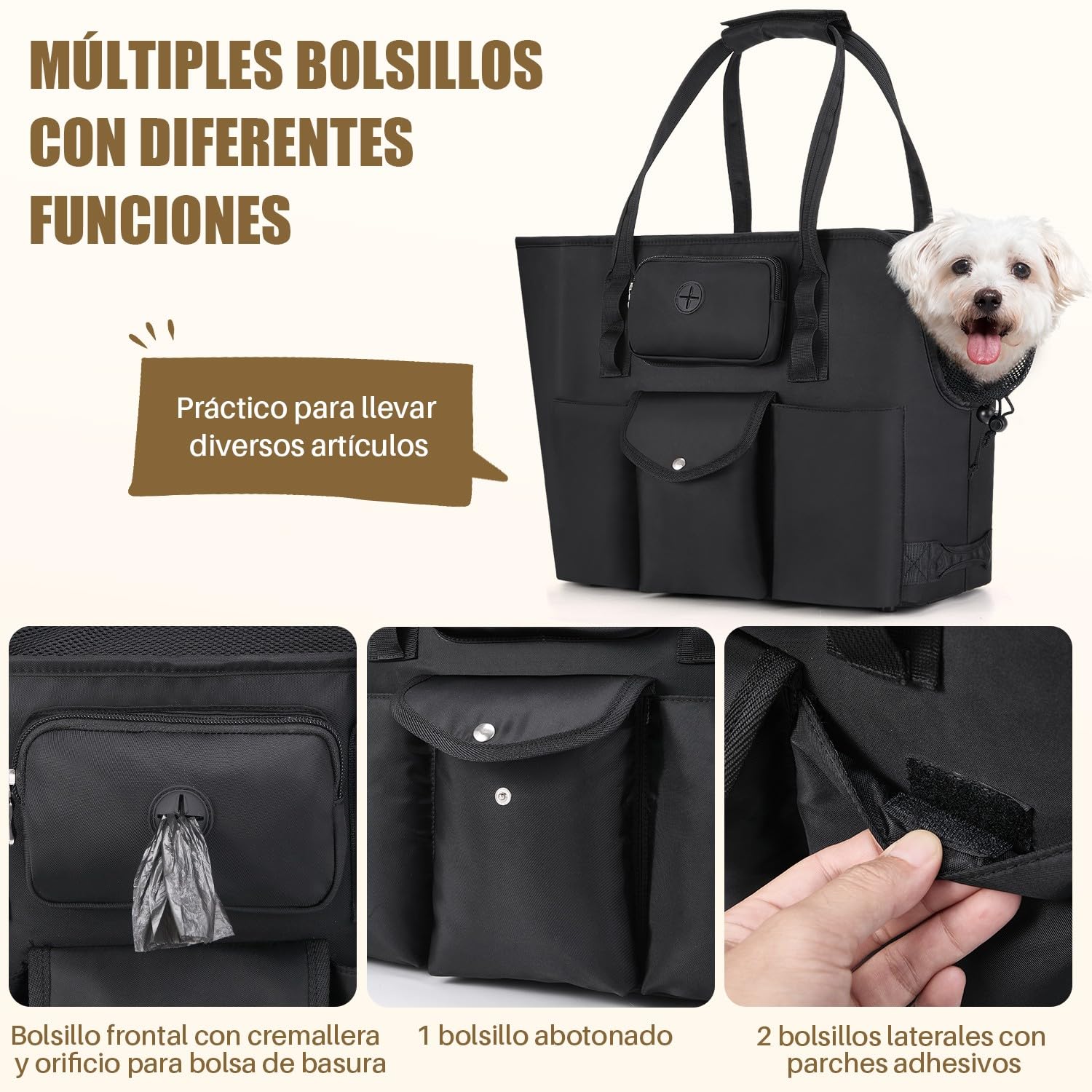 SlowTon Transportin para Perros - Bolsa Transporte Transpirable para Mascotas Portátil para Mascotas con Correa Seguridad, Ideal para Perros y Gatos de hasta 5.5 kg para Paseos Viajes 40CM*19CM*33CM