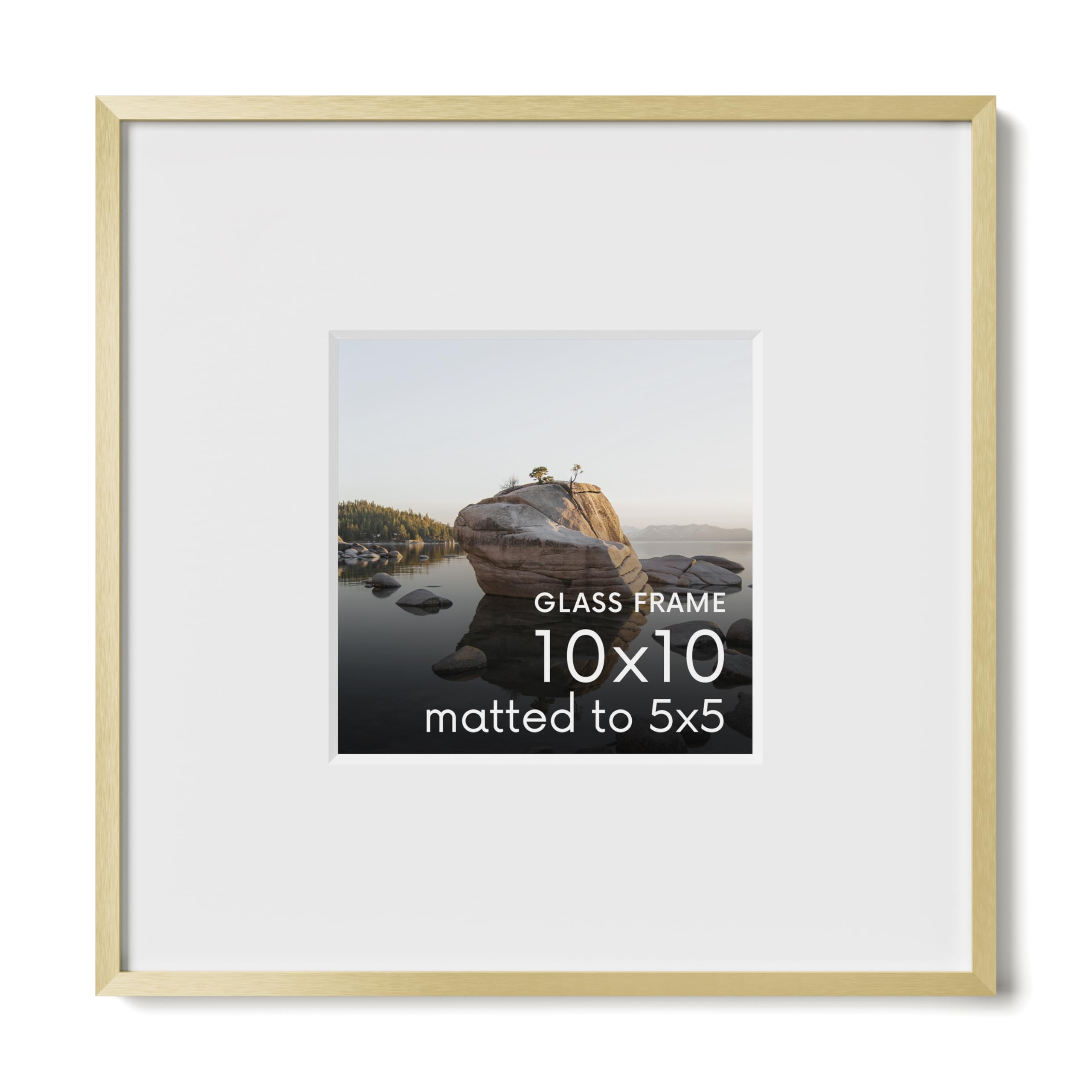 HAUS AND HUES 10x10 Picture Frame with Real Glass & Gold Premium-Grade Metal Matted to 5x5 - Aluminum 10x10 Frame - Includes Hanging Kit - Ideal for Home, Office (10x10 in, Gold)