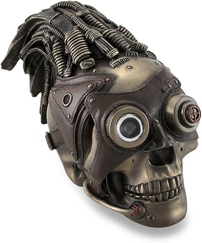 Veronese Design Estatua industrial escultural de calavera steampunk bronceada
