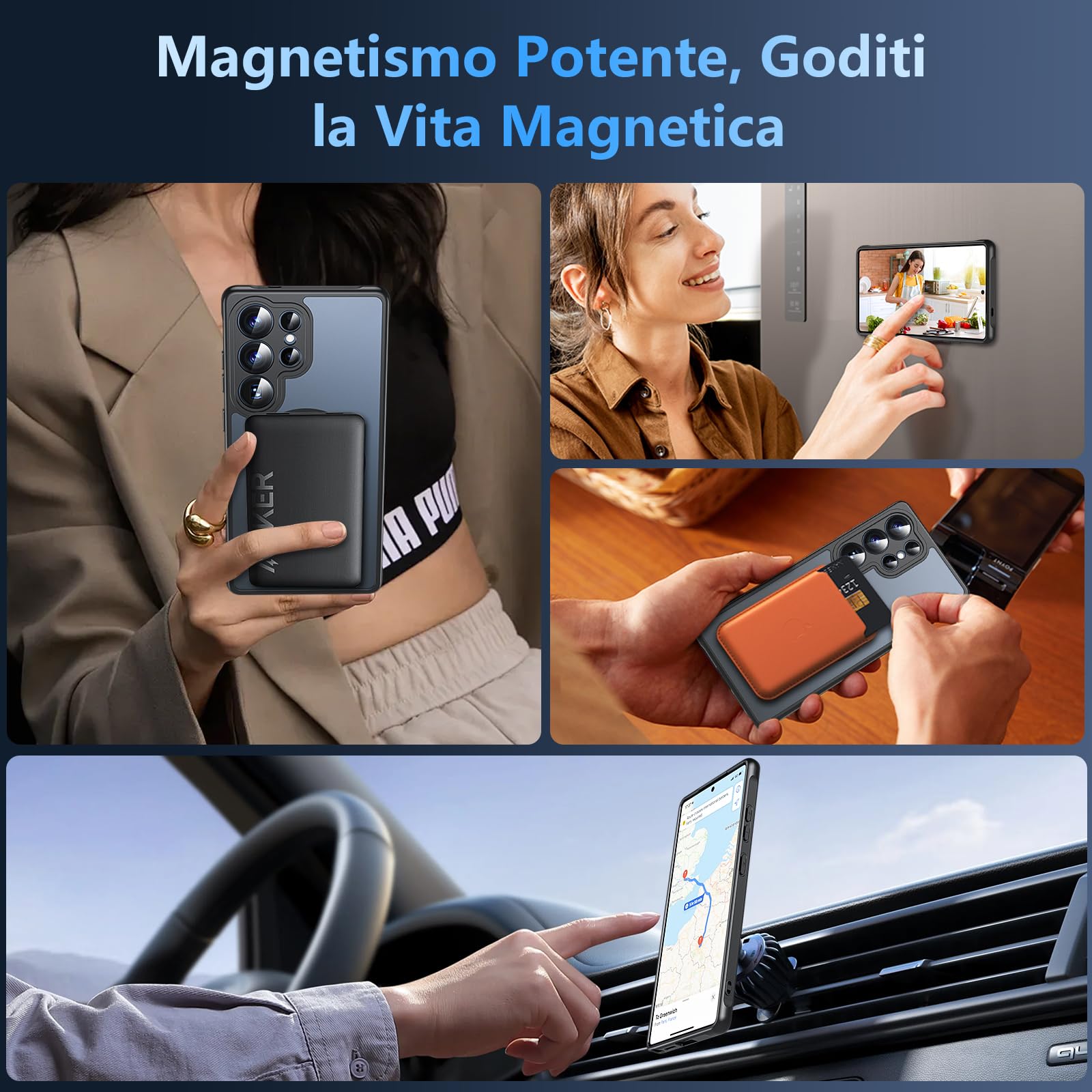 Hensinple Magnetica Cover per Samsung Galaxy S25 Ultra con Vetro Temperato, Compatibile con MagSafe, Custodia Samsung S25 Ultra Antiurto Traslucida Opaca Posteriore Sottile Resistente ai Graffi, Nero