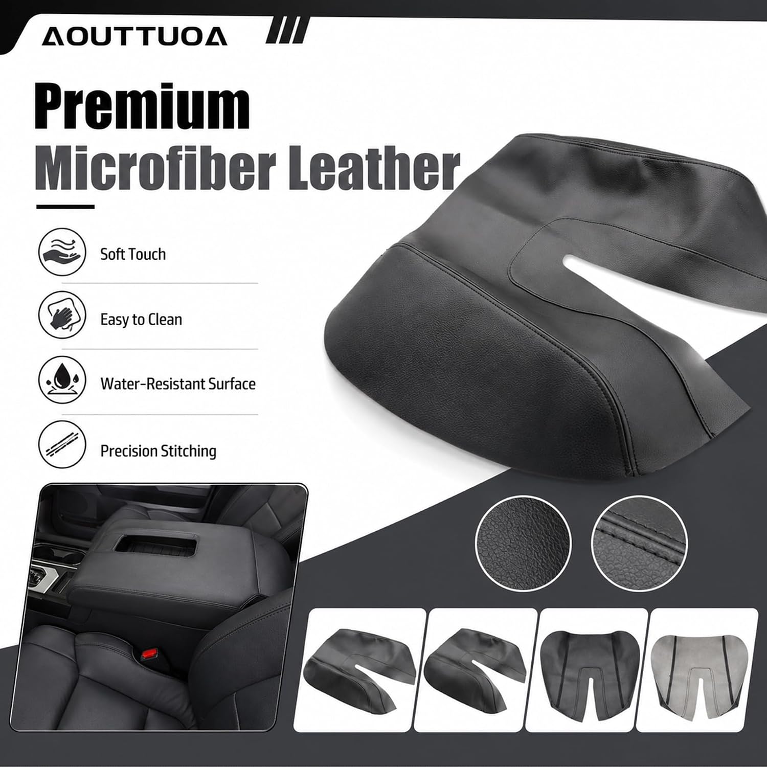 Car Center Console Armrest Replacement Cover Stitch Console Lid Vinyl Leather Armrest Uhpholstery Black Anti-Scratch Compatible with Toyota Tundra 2014 2015 2016 2017 2018 2019