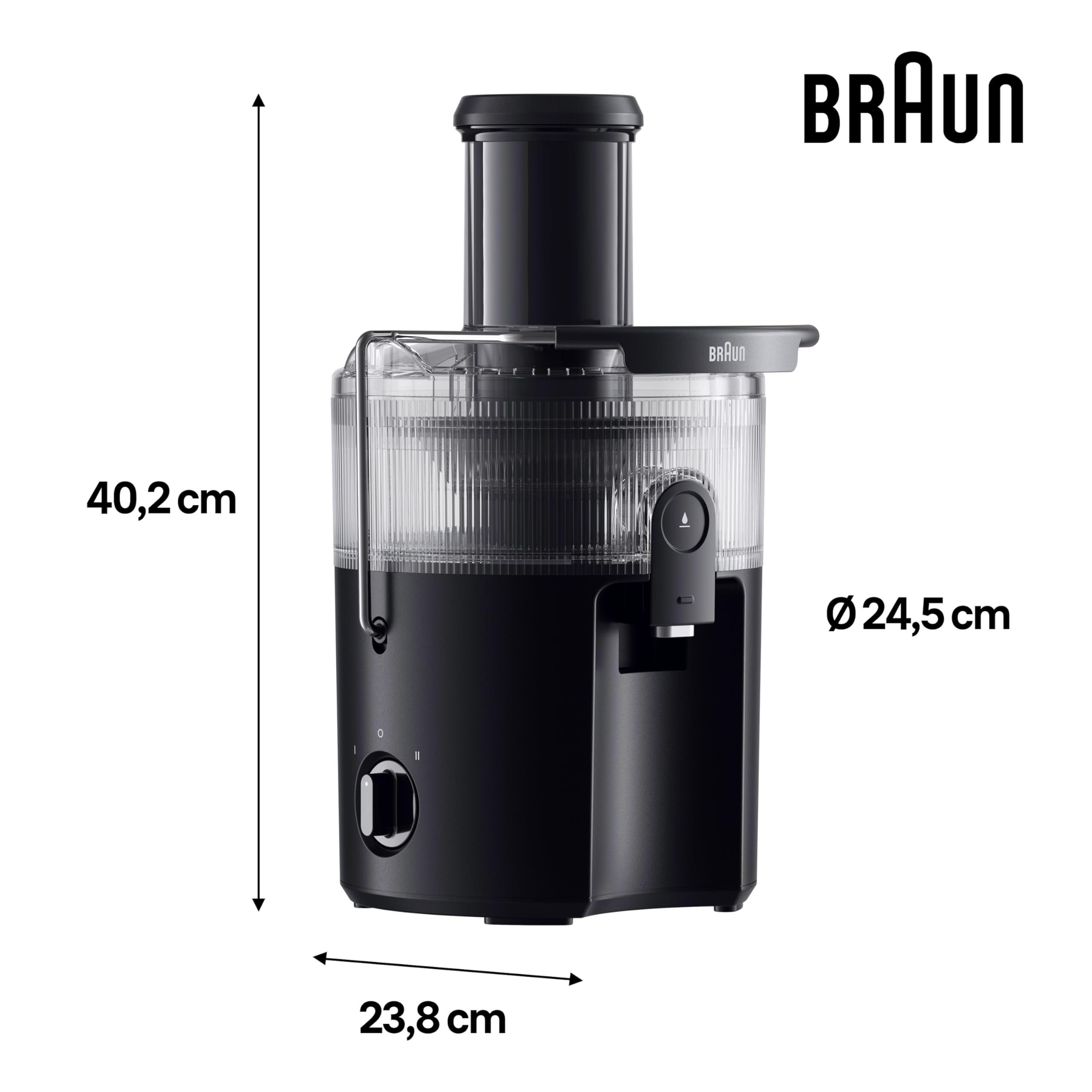 Braun MultiJuice 5 SJ500, Zentrifugalentsafter mit ColdXtract-Technologie, 75 mm Einfüllöffnung, 1,5L Fruchtsaftbehälter, Anti-Tropf-System, 4-faches Sicherheitssystem, Edelstahlfilter, 800W, Schwarz