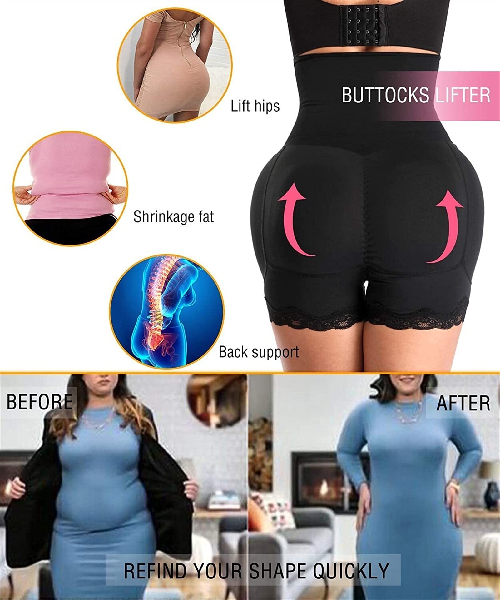 LYGBAOFUL Damskie majtki z wysokim stanem Butt Lifter Wyściełane majtki Trenażer talii Spodenki wyszczuplają brzuch Hip Enhancer Wyszczuplają ciało