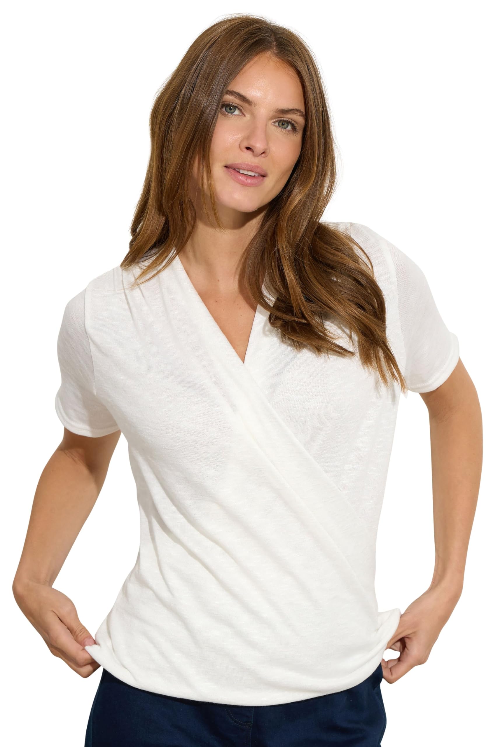 M&Co Short Sleeve Wrap Top - Women's White Size 14