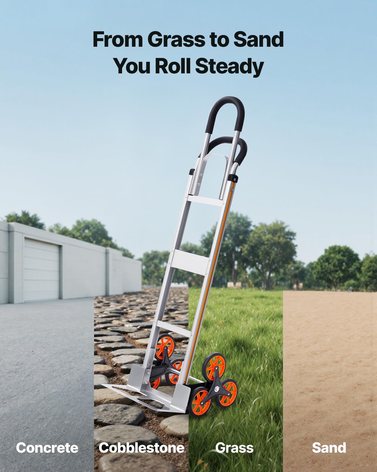 VEVOR Carrello Saliscale Capacità di Salita Scale 150 kg, Carrello Pieghevole in Lega di Alluminio con Maniglia Telescopica, 6 Ruote e 2 Corde Elastiche, per Casa, Generi Alimentari, Magazzino