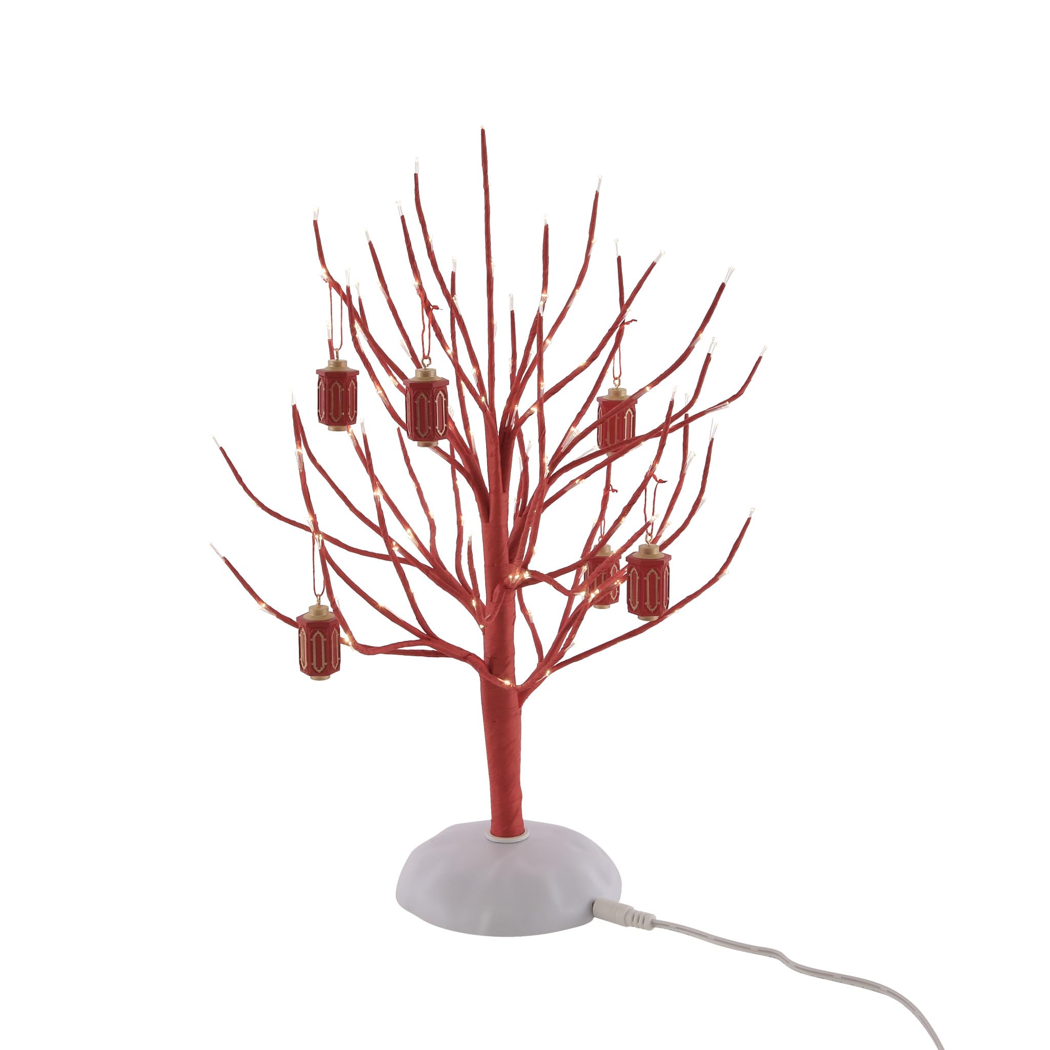 Department 56 Village Collection Accessories Figurine de lanterne porte-bonheur Branche d'arbre lumineuse Rouge 28 cm