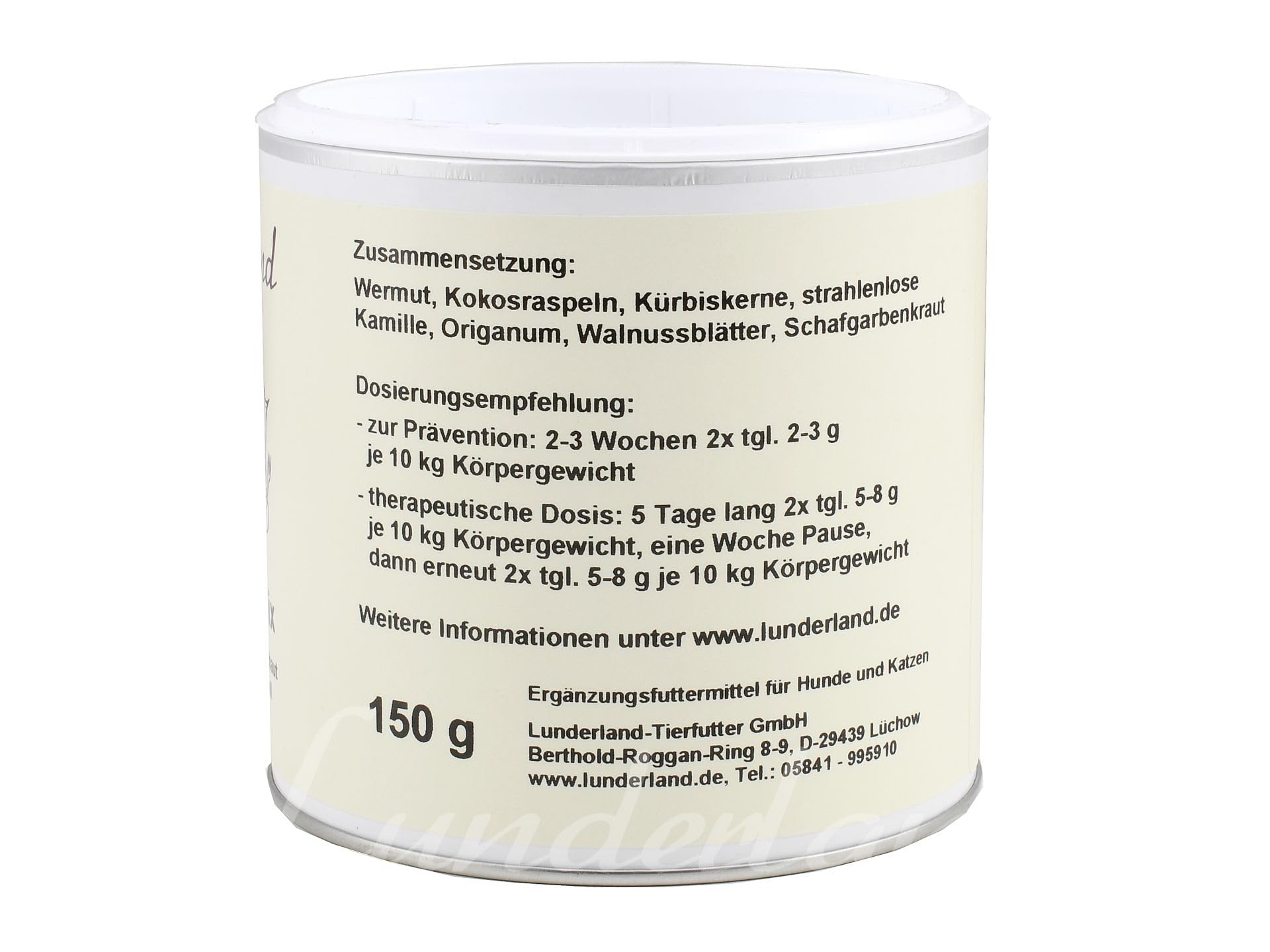 Lunderland Wurmschutz-Mix | 300 g | Ergänzungsfuttermittel für Hunde und Katzen | Stärkung der natürlichen Abwehr der Darmschleimhaut | Wermut, Kokosraspeln, und Kürbiskerne