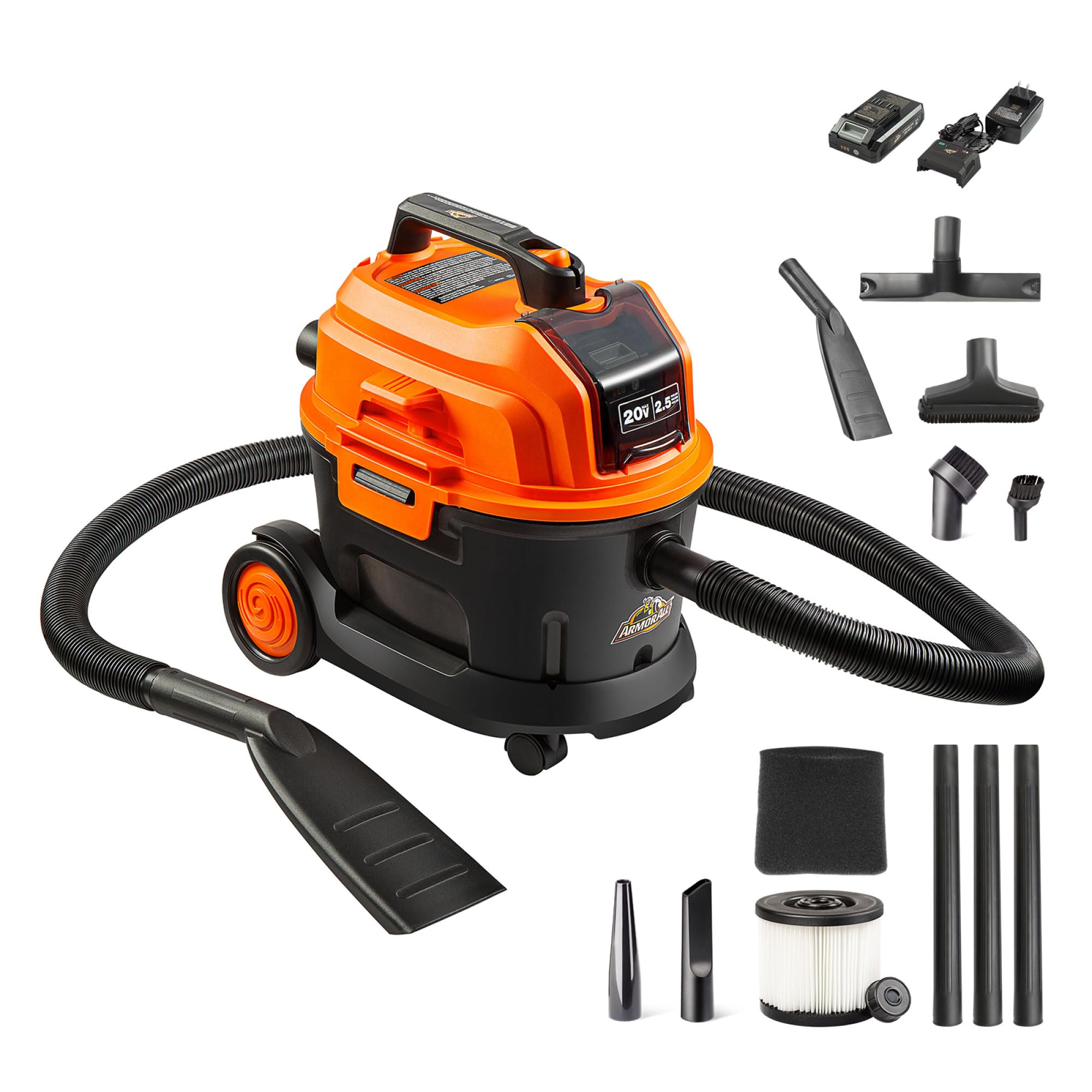 Armor All DAA202W 0901 2.5 Gal 20V Max Cordless Wet/Dry Vac Orange/Black
