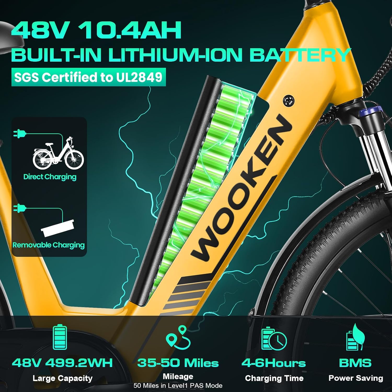 Wooken Electric Bike for Adults, 1000W Peak Ebike, 26" x 2.1" Tire Step Through Electric Bike, City Cruiser Ebike with 48V 10.4/15Ah Removable Battery, 7 Speed, SGS Certified to UL2849