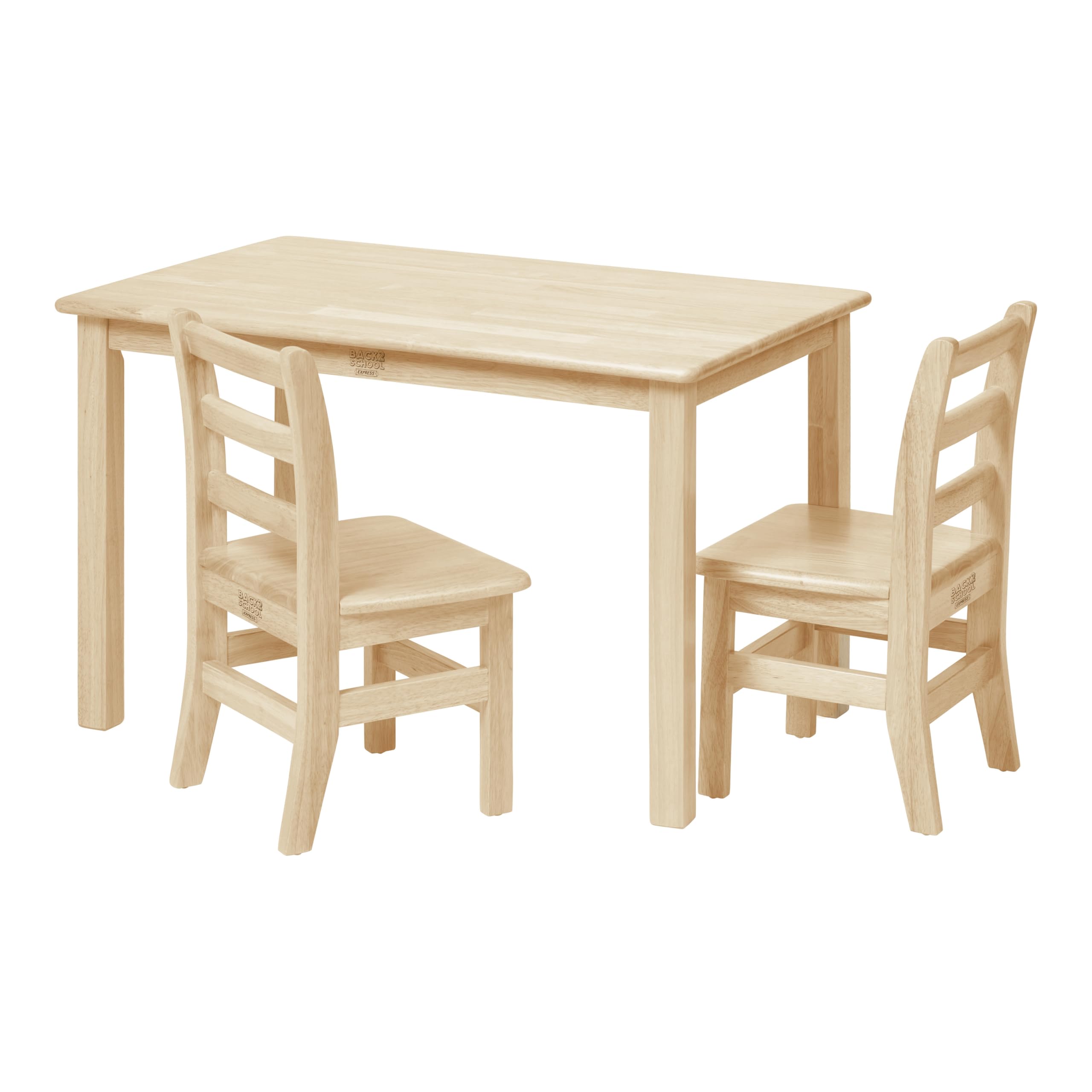 Back2School Express Wooden Activity Table and 12in Chairs, Wood Furniture, Natural, 3-Piece