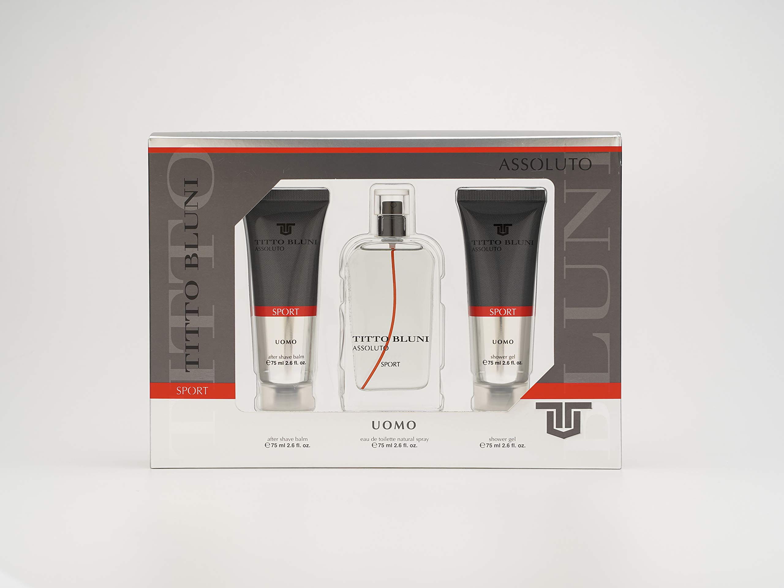 TITTO BLUNI - Assoluto Sport Uomo, Estuche de Regalo de Hombre, Colonia 75 ml + After Shave 75 ml + Gel de Baño 75 ml, Eau de Toilette Masculina, Aroma Cítrico Especiado, Fragancia Fresca y Duradera