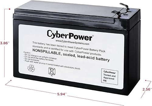 Miniatura 3 de CyberPower RB1280A - Cartucho de batería de repuesto para UPS, sin mantenimiento, instalable por el usuario, 12V/9Ah