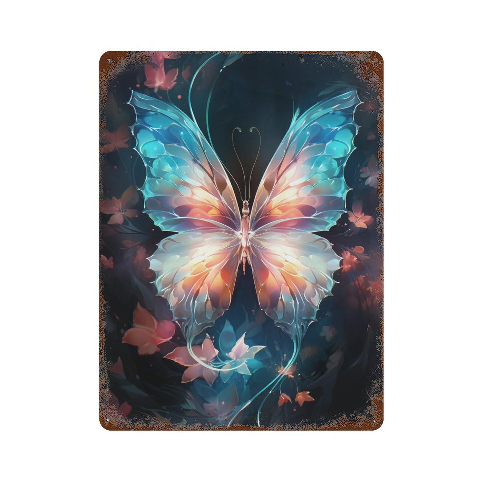 Garage Style Glowing Fantasy Butterfly Aged Metal Wall Plaque 15.7"x11.8", Novelty Wall Decor for Bar And Workshop