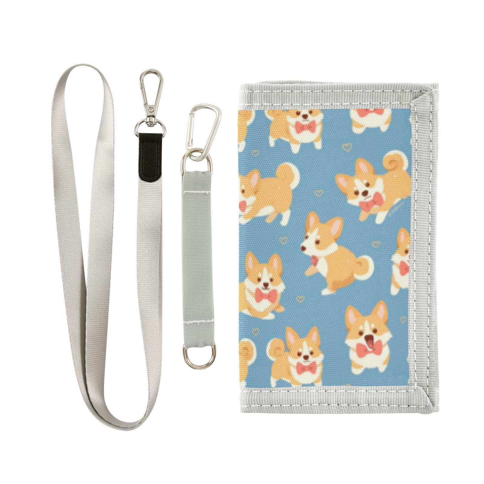 Wusikd Happy Corgi Puppies Kids Wallet for Boys Girls Bow Ties Toddler Trifold Wallet Novelty Wallet for Teens Women Men