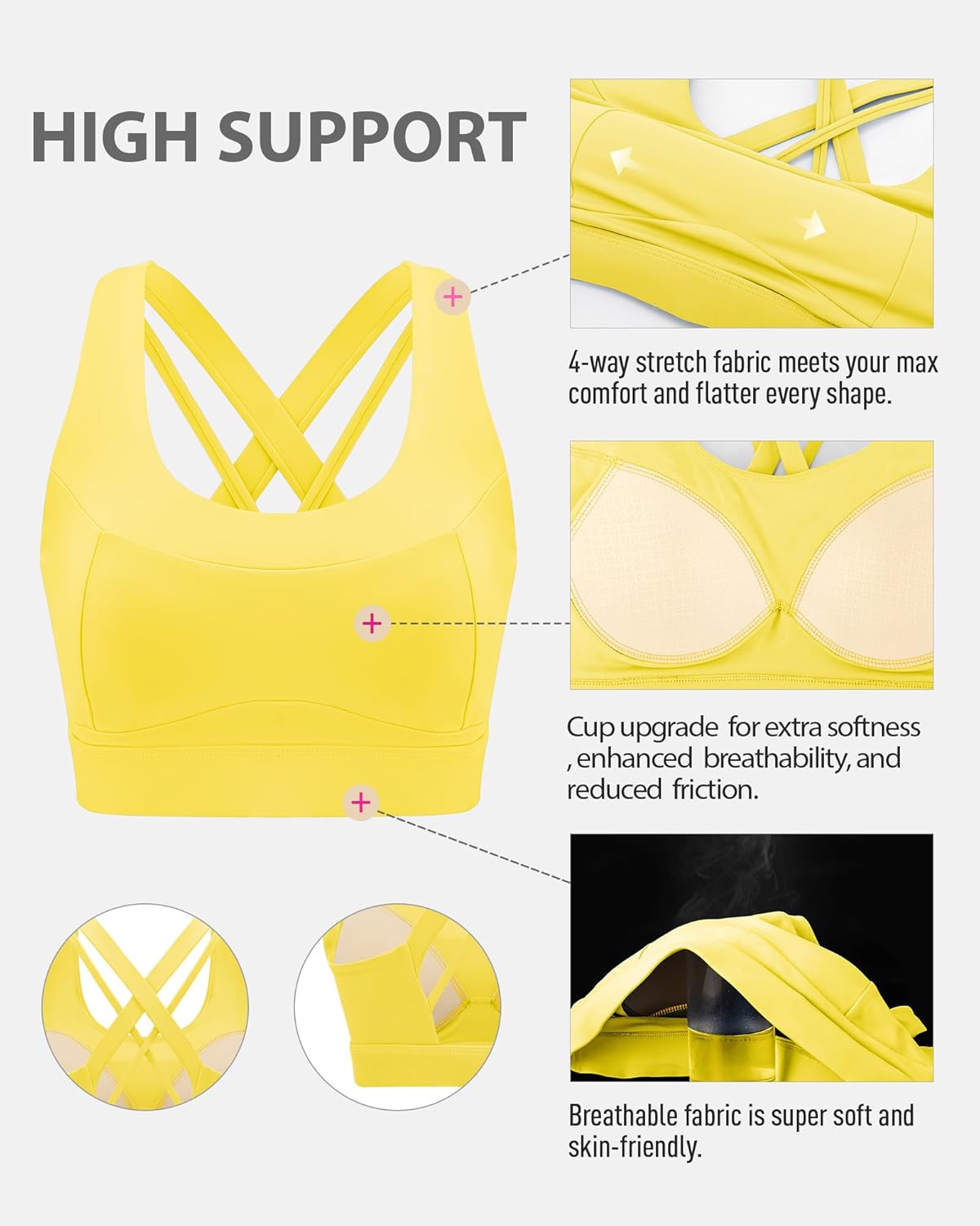 RUNNING GIRL Sports Bra for Women High Support,Criss-Cross Back Strappy Sports Bra Moulded Cup High Impact Workout Top - Image 5