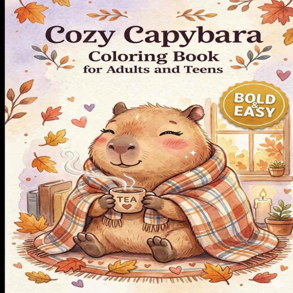 Cozy Capybara Coloring Book for Adults and Teens: Bold & Easy Cute Designs for Stress Relief, Mindfulness and Relaxation | 50 Adorable Capybara Scenes for Art Therapy and Calm