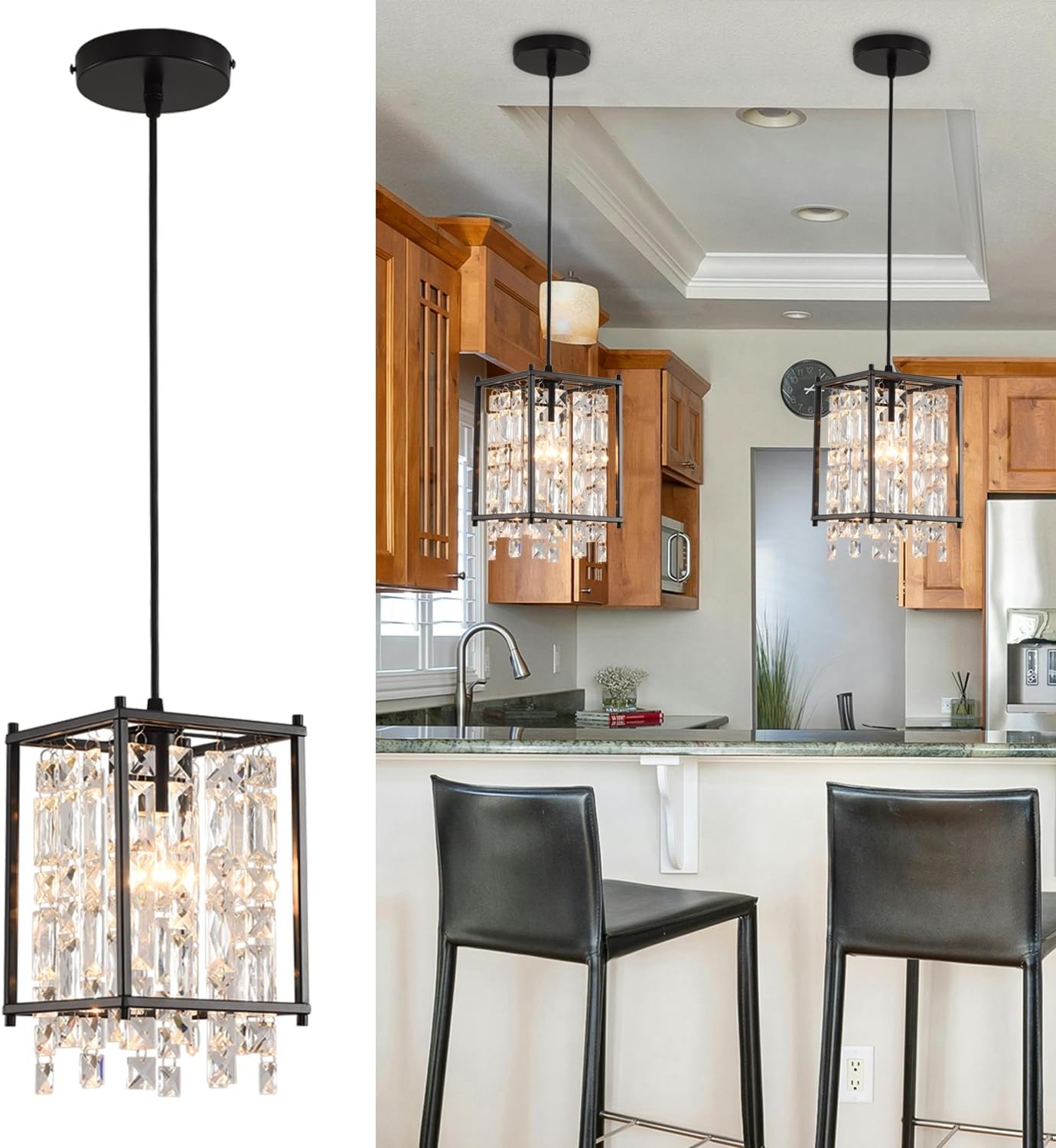 Modxian Crystal Pendant Light for Kitchen Island, Black Dining Room ...