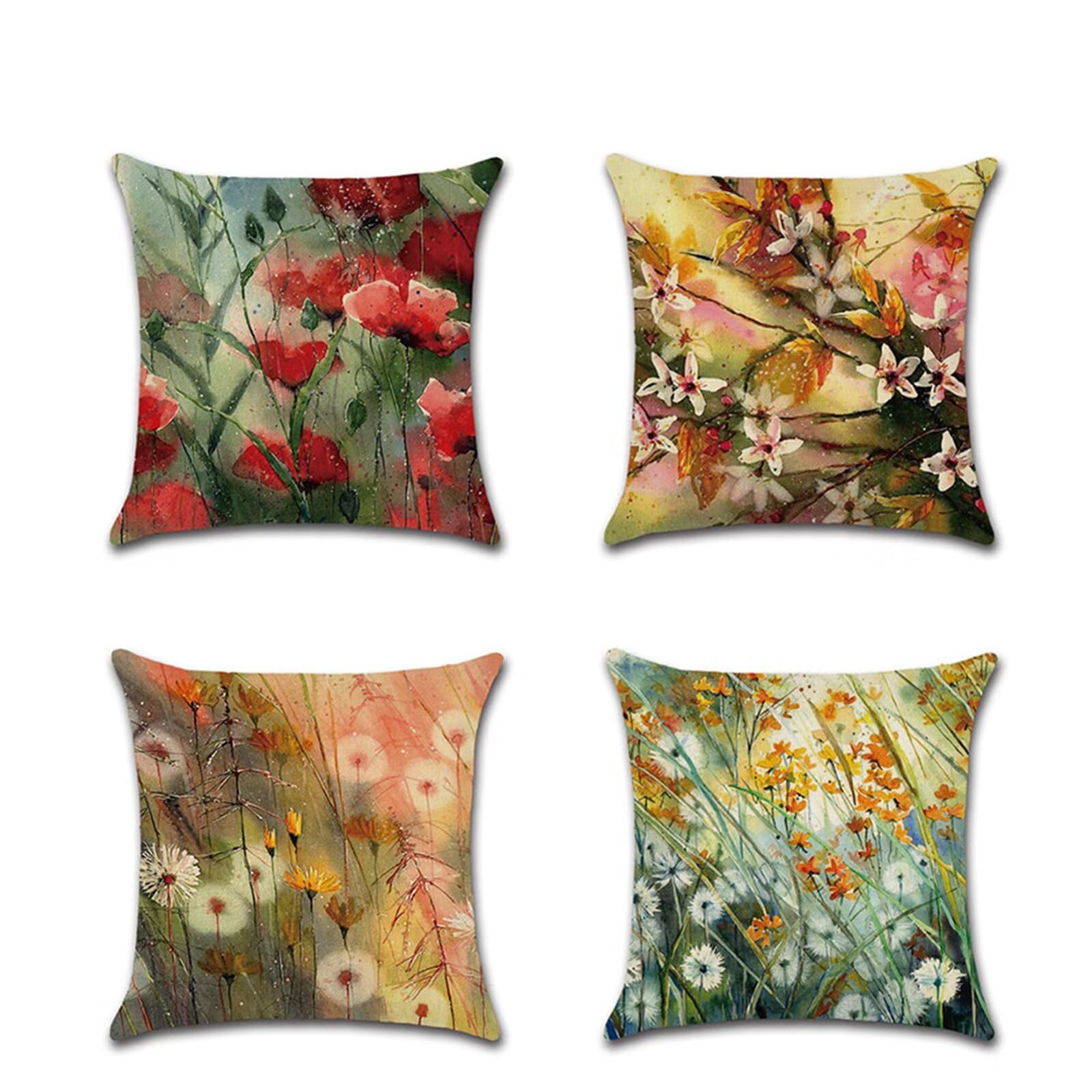 Juego de 4 Impermeable Funda de Cojín Flores en la Temporada de Lluvias,55x55cm Moderno Suave Lino Fundas de Almohada Cojines Decor con Cremallera Oculta para Exterior Sofá Cama Coche Hogar