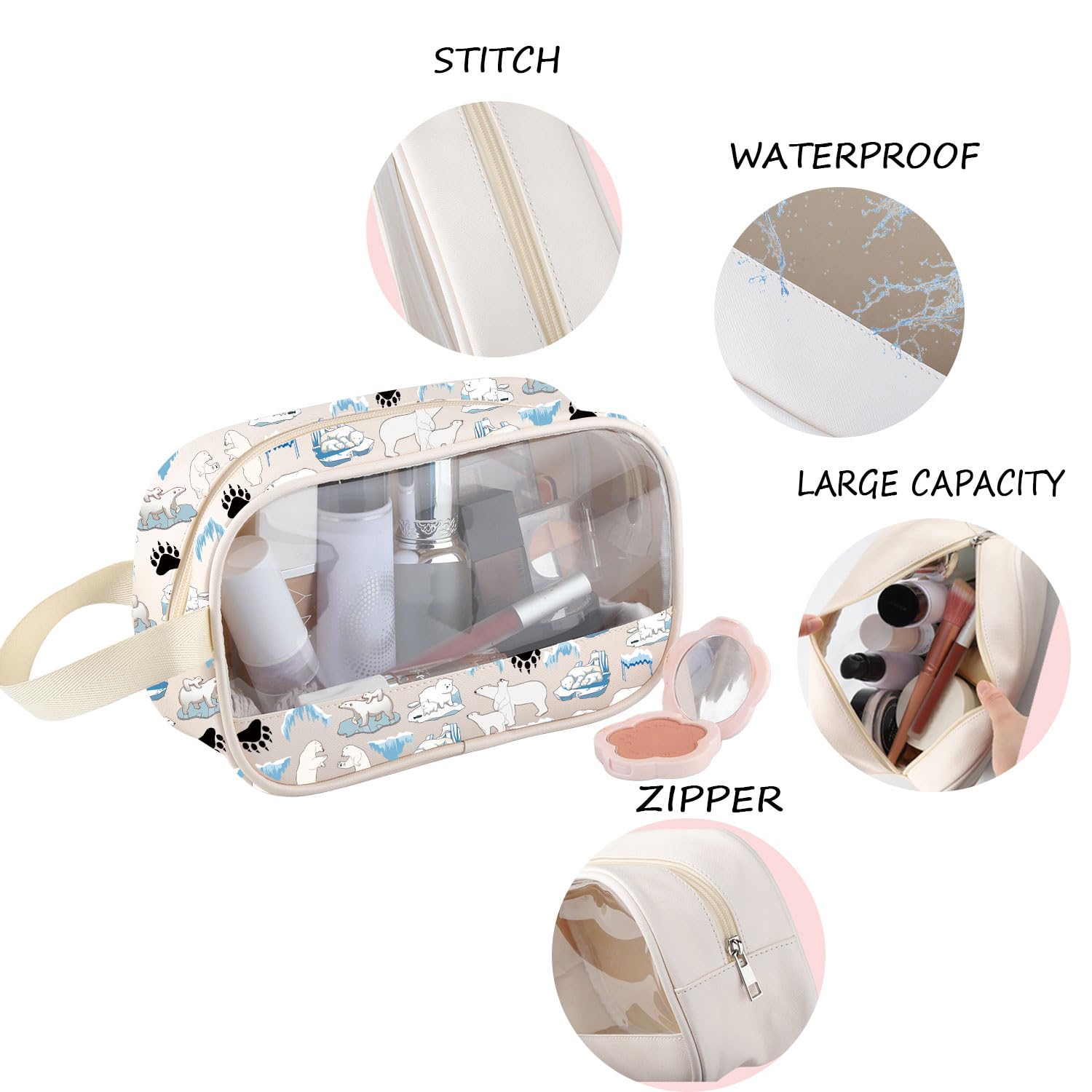 Polar Bear Makeup Bag Polar Bear Gifts for Polars Bears Lovers Women Cute Polars Bears Gifts Polar Bear Zipper Travel Pouch - Image 3
