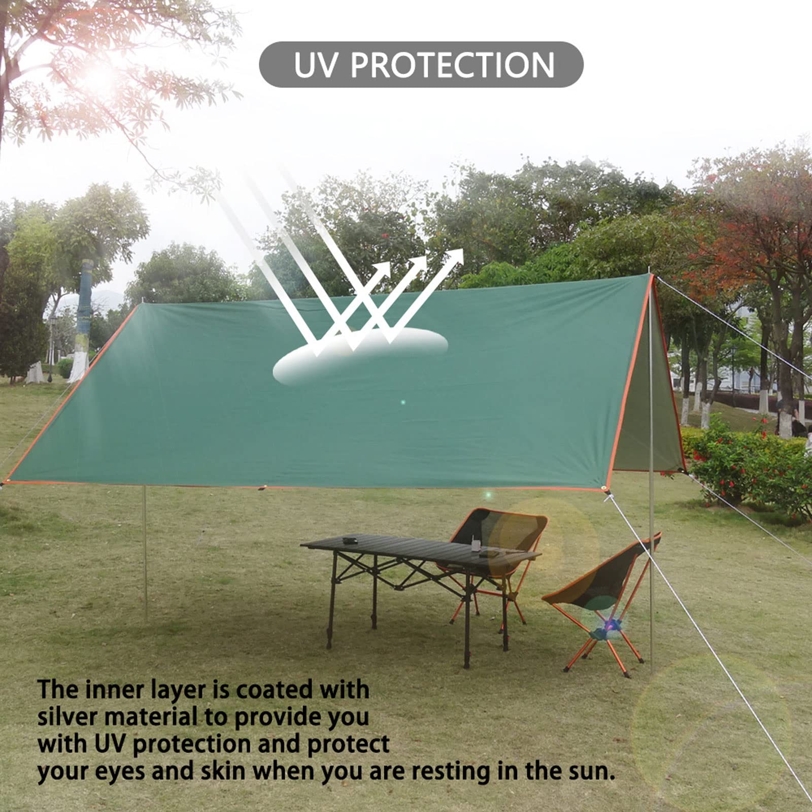 Telo da Campeggio, Telo Impermeabile per Esterni 3x3 3x4 3x5 Tenda da Sole da Campeggio con Rivestimento in Argento 300x300 Doppio Tetto Portatile Leggero per Tenda, Green, 3x4m