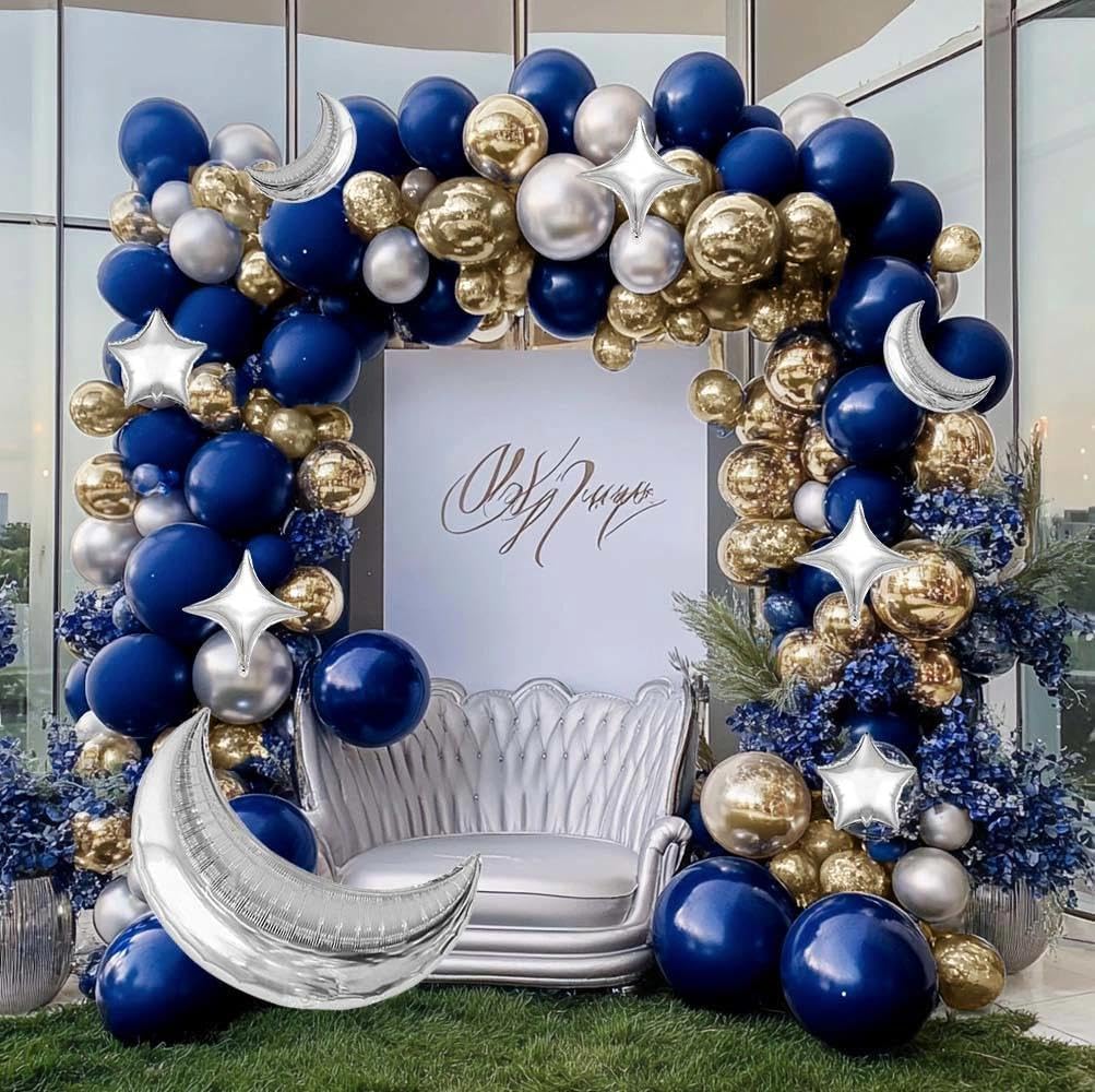 Navy Blue Balloon Garland Arch Kit Double Stuffed Royal Blue Star Moon Balloons for Birthday Baby Shower Over the Moon Prince Graduation Wedding Space Astronaut Galaxy Party Decorations