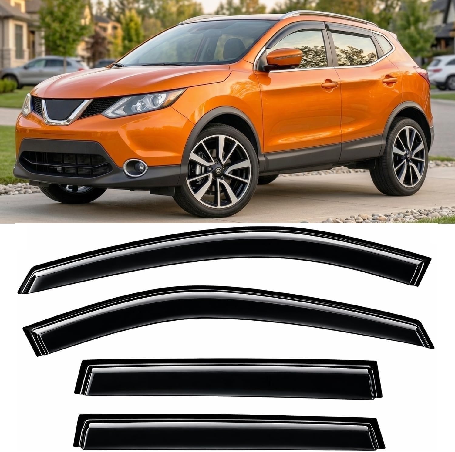 olltoz Tape-On Rain Guards for Nissan Rogue (2014–2020) — Smoke Acrylic 4-Piece Set