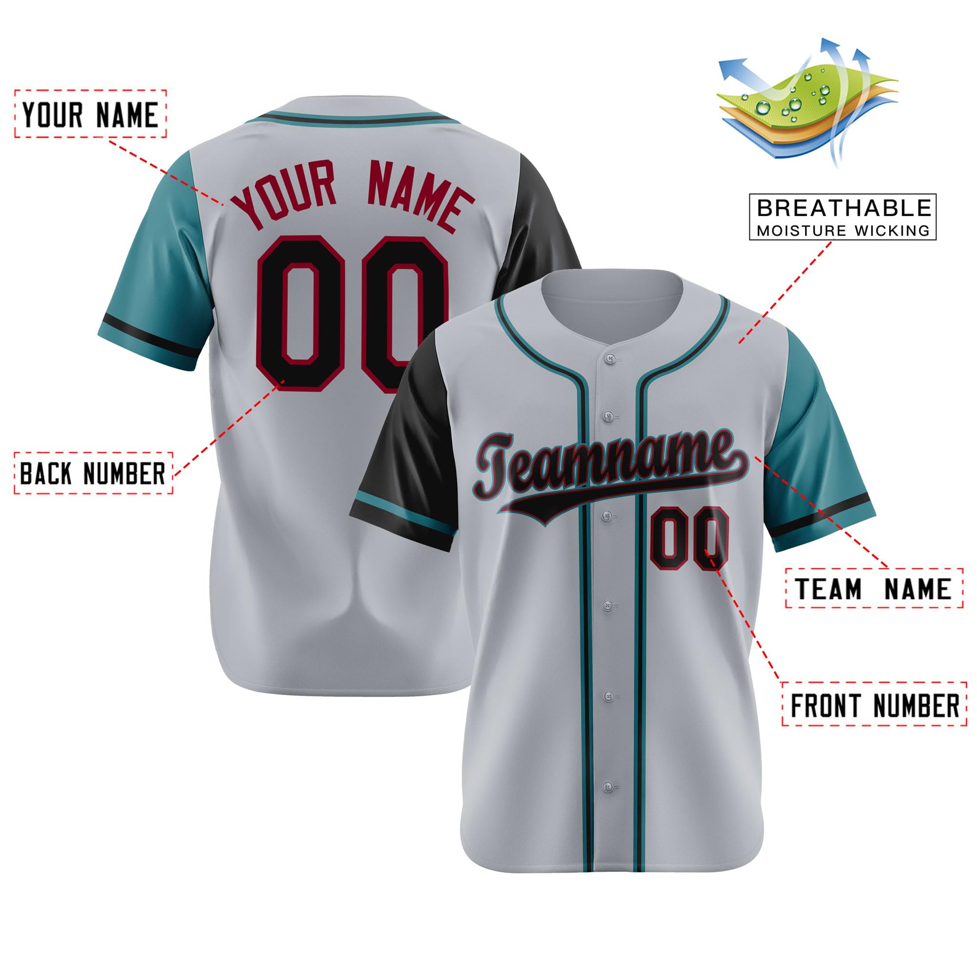 Generic Custom Baseball Jersey Hipster Hip Hop Sports Shirt Personalized Stitched Button Down Shirt for Men Women Youth, Grey&black-09