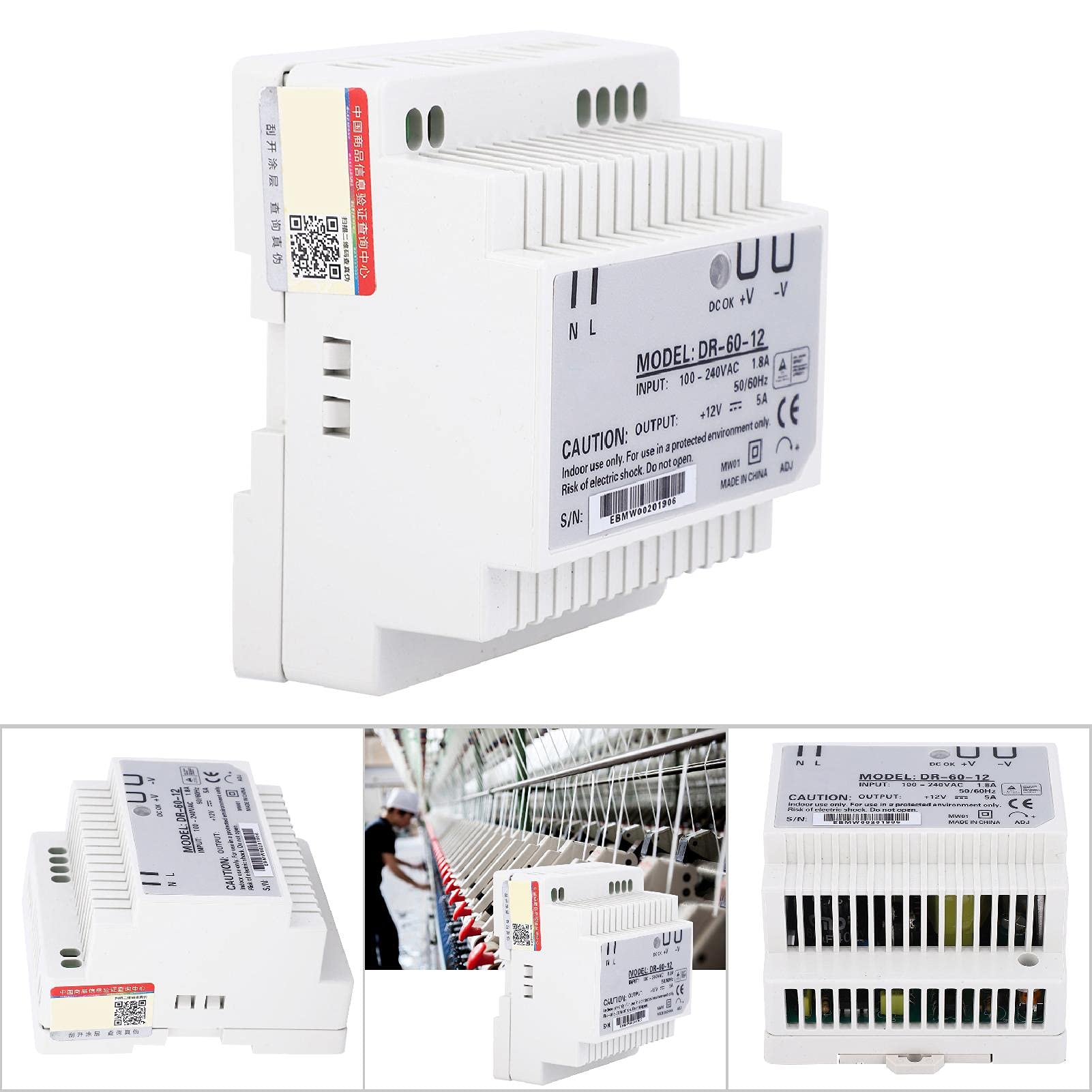 DR-60-12 Alimentation sur Rail DIN 100-240V 12V 5A 60W Sortie Unique Commutation PWM Source électrique Demi-Pont Sources de Signal Alimentation PWM pour Rail DIN(DR-60-12)