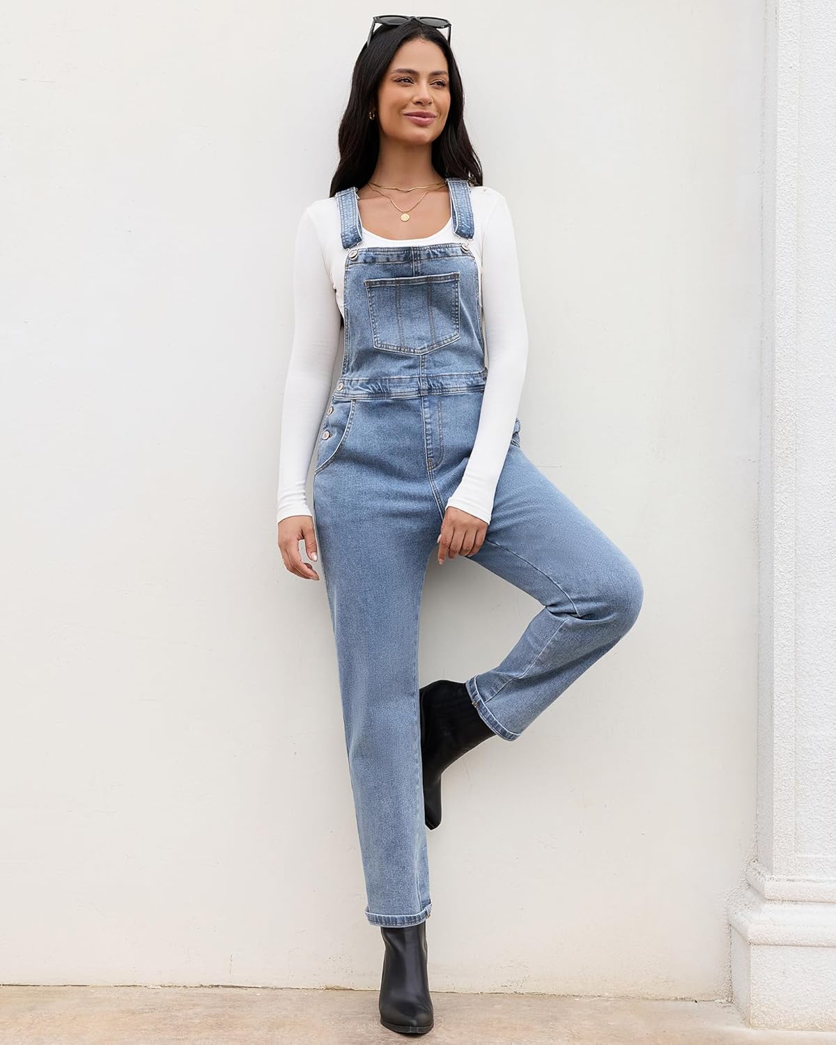 luvamia Women's Casual Stretch Adjustable Denim Bib Overalls Jeans Pants Jumpsuits