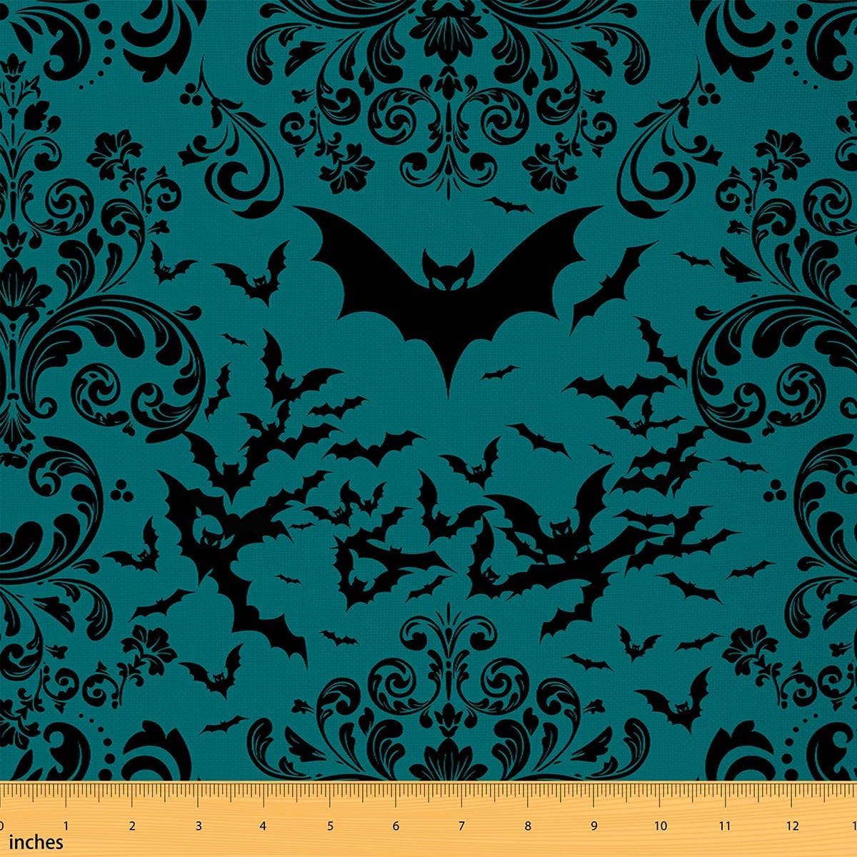 Erosebridal Bats Fabric by The Yard, Florals Retro Damask Craft Patchwork Upholstery Fabric, Animals Baroque Halloween Decorative Fabric, Victorian Horror Indoor Outdoor Fabric, Green Black, 2 Yards