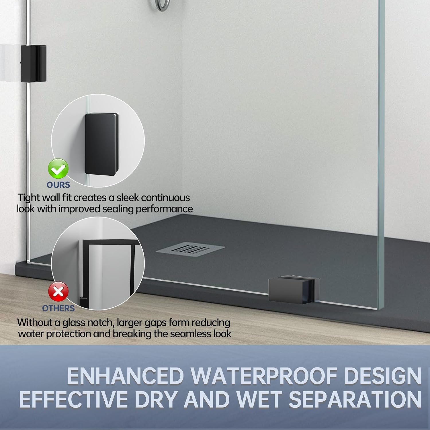 30.5" x 78.75" Shower Glass Panel, 3/8" (10mm) Ultra-Clear Tempered Glass with Explosion-Proof Film Shower Screen, Includes Wall Clamps, Matte Black