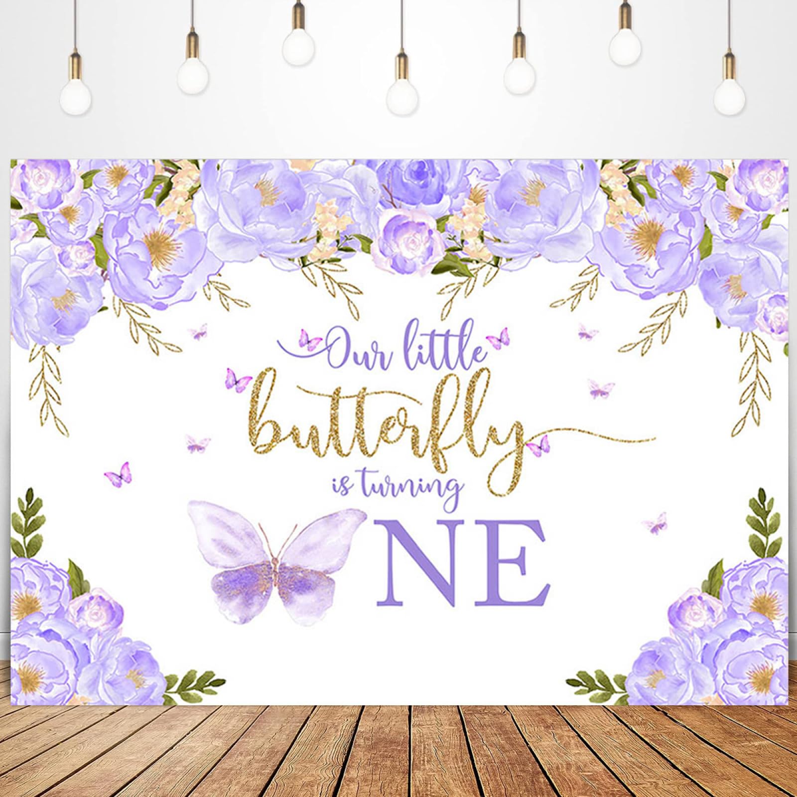 Sweet 1st Butterfly Happy Birthday Backdrop Our Little Butterfly is Turning One Photography Background Purple Floral Birthday Party Decorations Cake