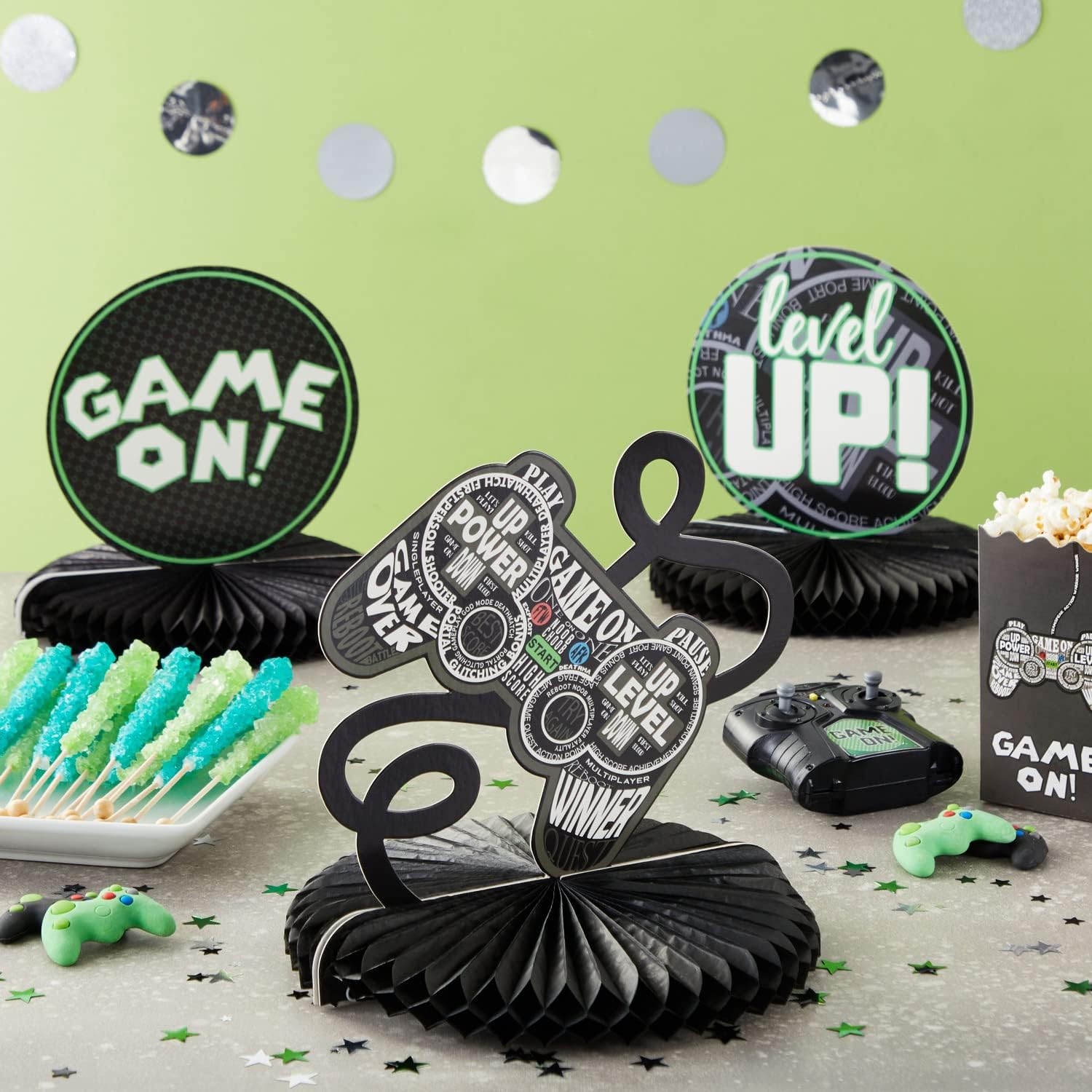 3 Pack Video Game Birthday Party Table Decorations for Kids, Honeycomb Decorations in 3 Designs