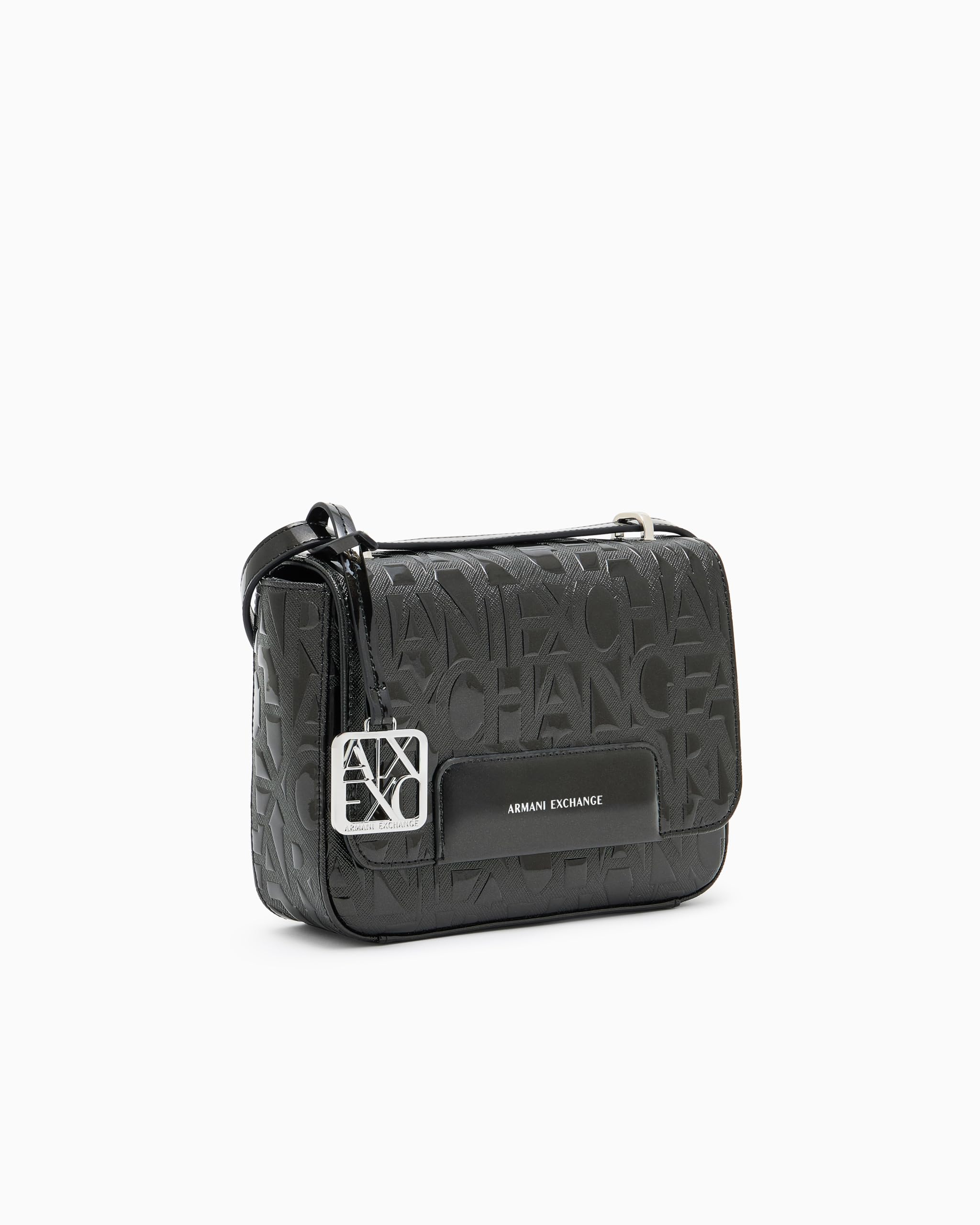 Armani Exchange Women's Liz Pebble Embossed Logo Texture Crossbody Bag, Black, TU