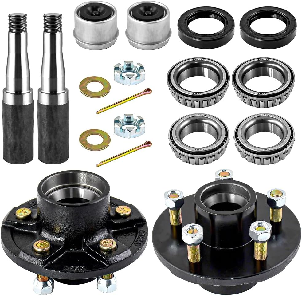 Trailer Hub Kit 5 Bolt 5" for 3500lbs with Round #84 Trailer Axle Spindle,2 Sets
