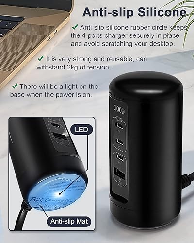 Miniatura 6 de Estación de carga de torre de 100 W y 4 puertos para MacBook Pro Air, iPad Pro Air, iPhone 13 14 15 16 Pro Max, Dell XPS 15, laptop USB-C, Samsung