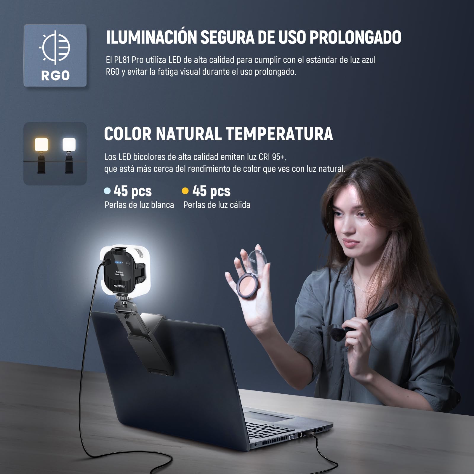 NEEWER Luz Streaming LED Profesional con Windows & macOS Software Control, 2 en 1 Monitor Mount y Soporte, 2900K-7000K Tonos Anchos Iluminación de Cámara Web USB para Videoconferencia Zoom PL81 Pro